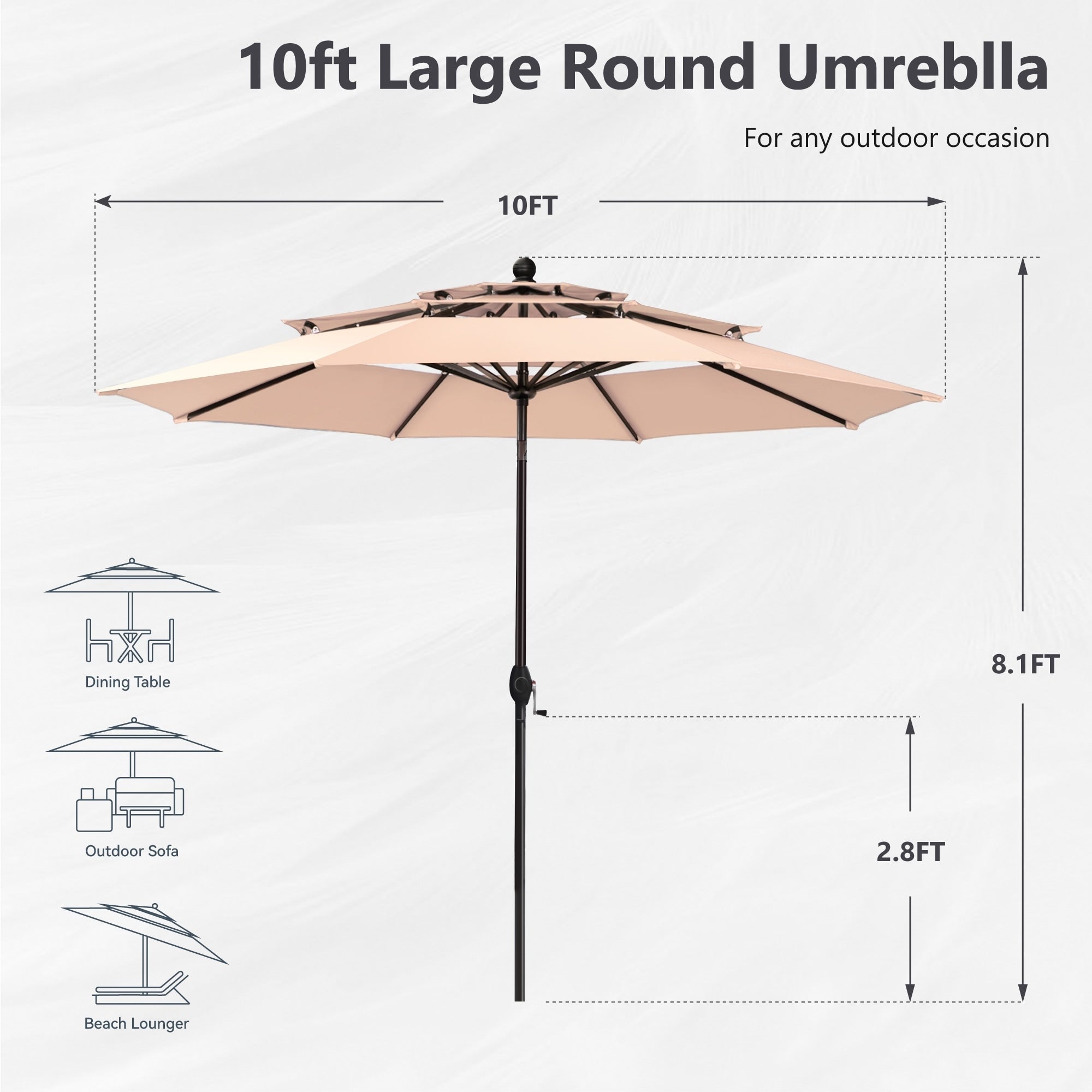 MAISON ARTS 10ft 3 Tier Auto-tilt Patio Umbrella Outdoor Double Vented Umbrella with LED Lights