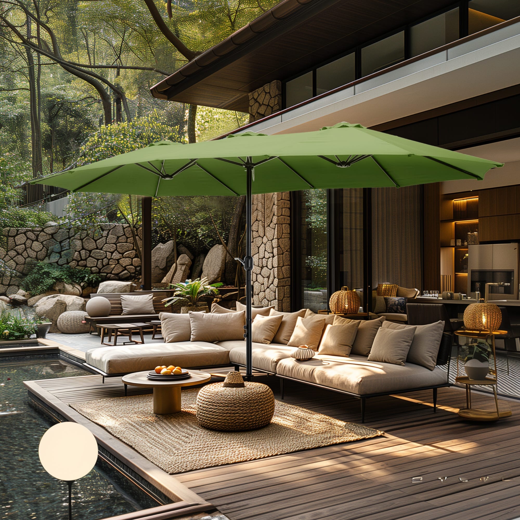 MAISON ARTS 15ft Double-Sided Patio Extra Large Twin Umbrella with Base Included