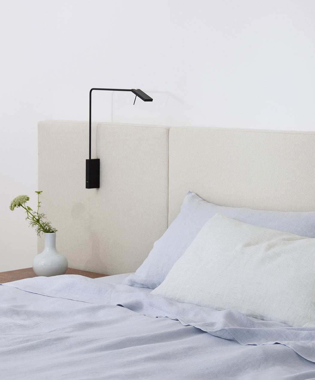 Linen Flat Sheet with Border - Sky