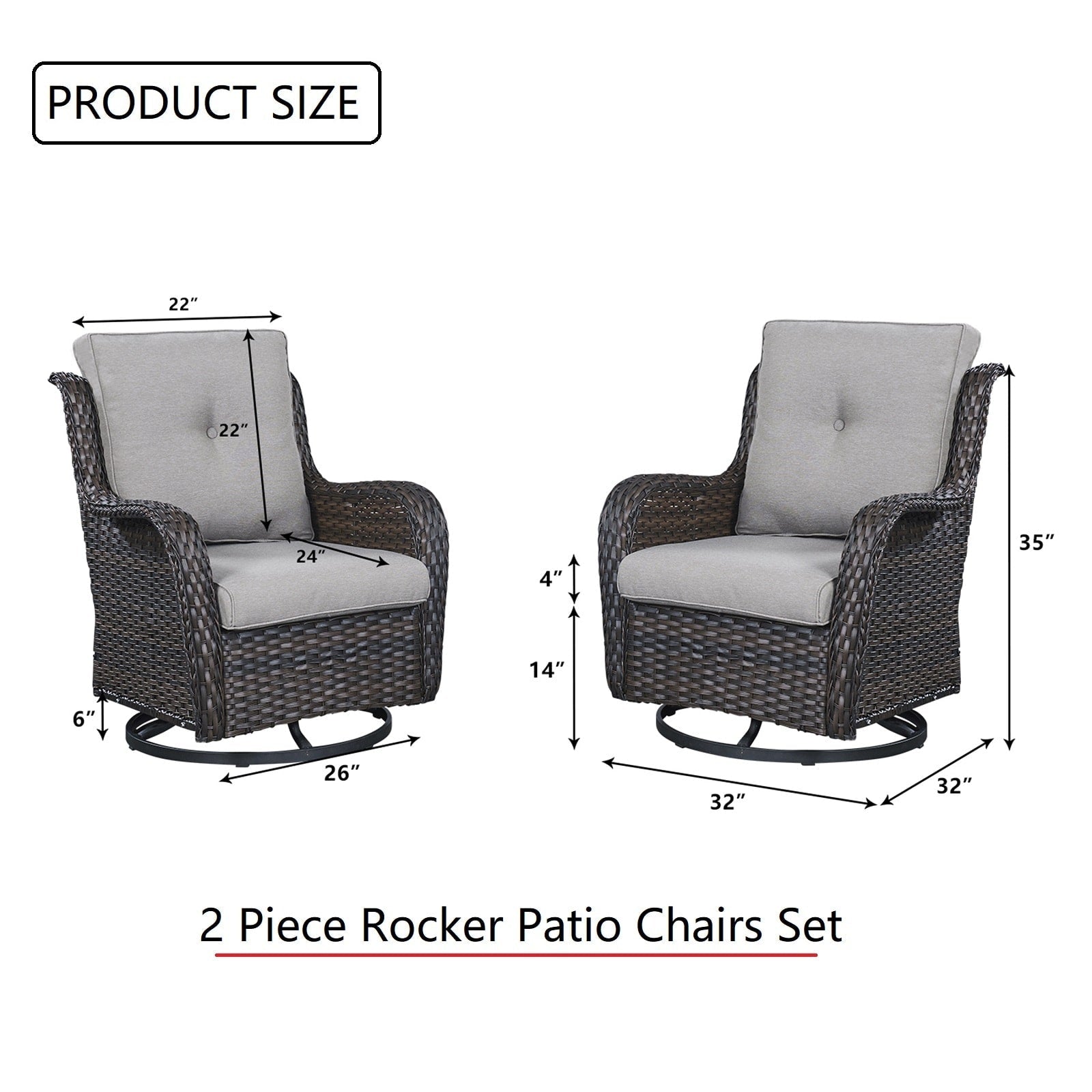 Gymojoy 3 Piece Outdoor Wicker Swivel Rocker with Cushion & Table