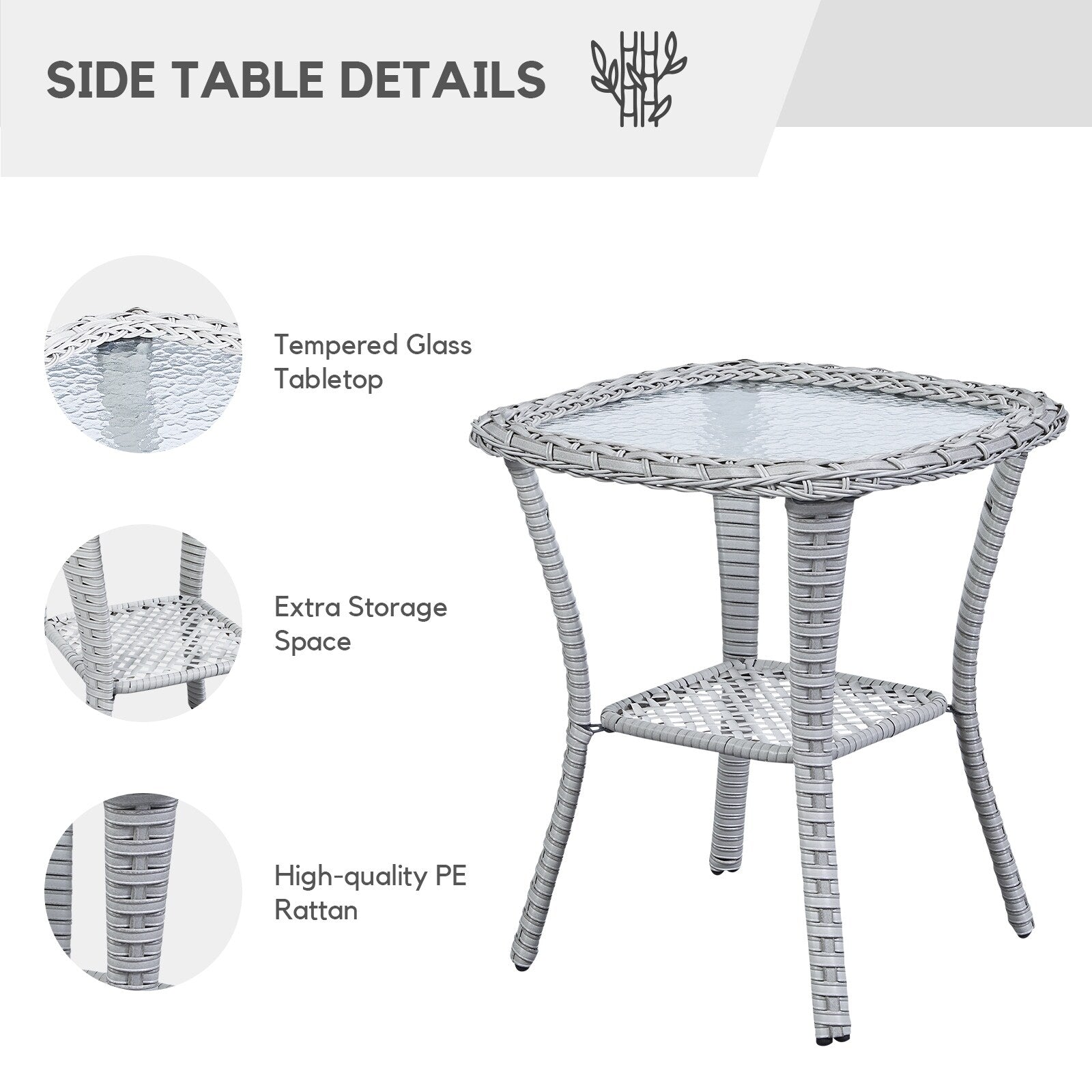 Gymojoy 3 Piece Outdoor Wicker Swivel Rocker with Cushion & Table