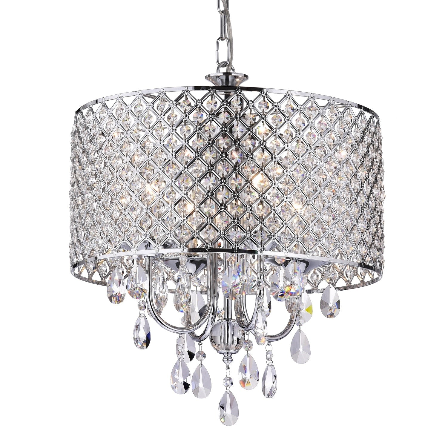 Round Beaded Drum Chandelier with Hanging Crystals