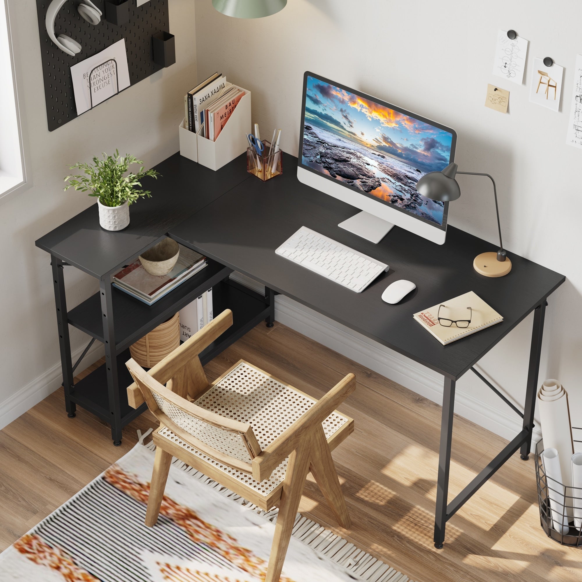 Small L Shaped Desk with Storage Shelves Corner Computer Desk