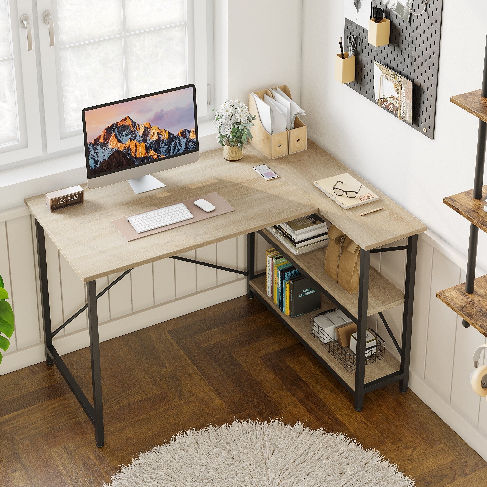 Small L Shaped Desk with Storage Shelves Corner Computer Desk