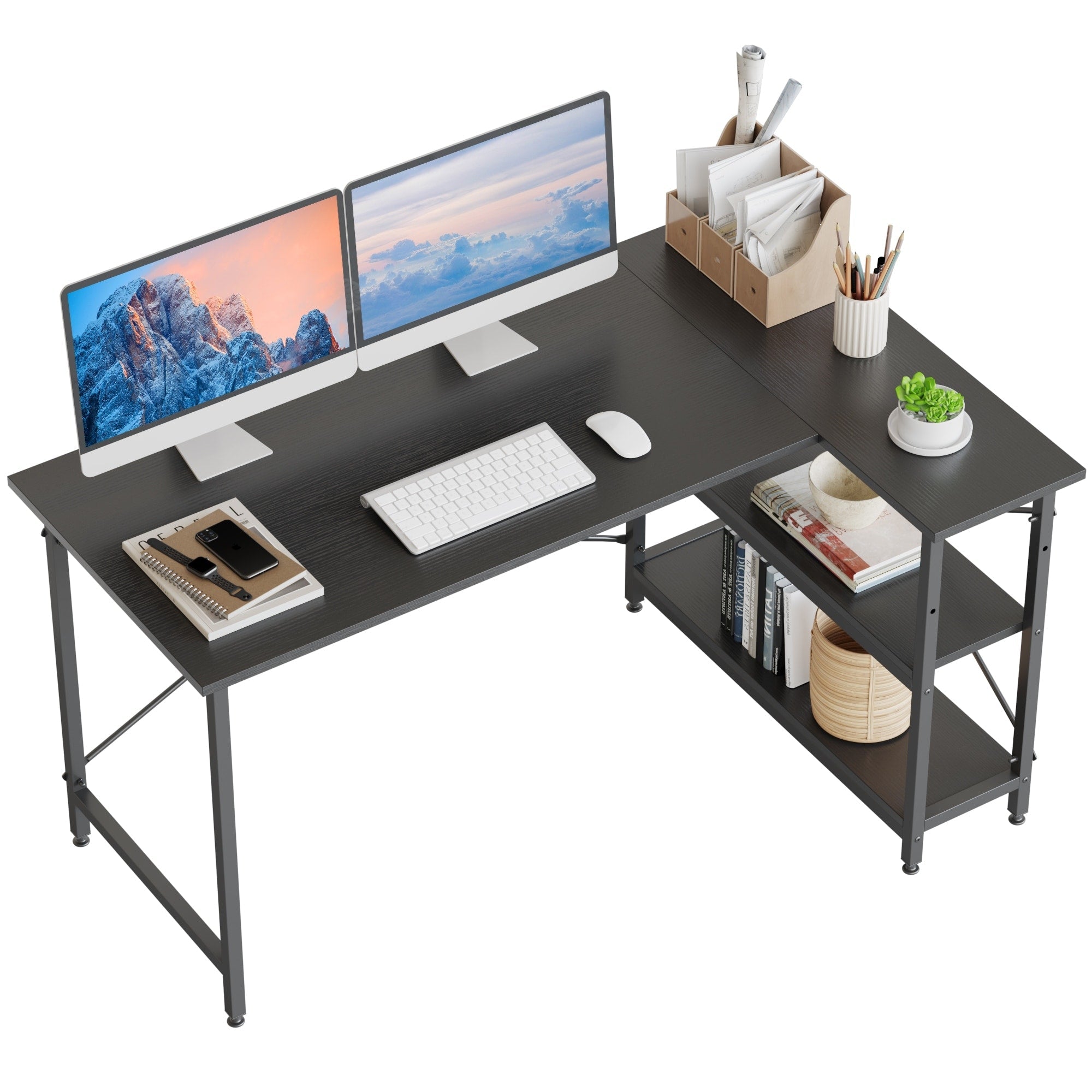 Small L Shaped Desk with Storage Shelves Corner Computer Desk