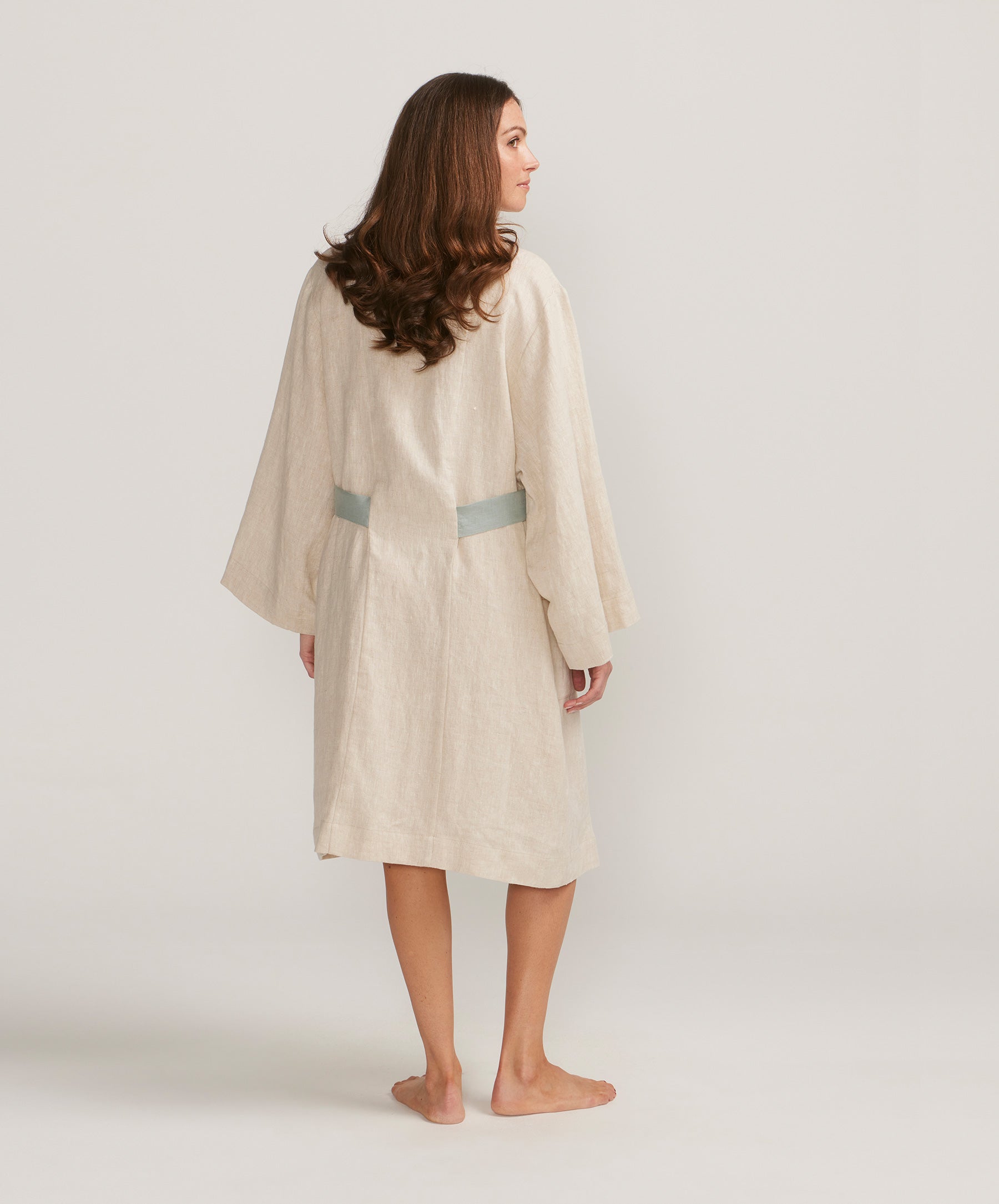 Linen Robe - Natural/Seafoam