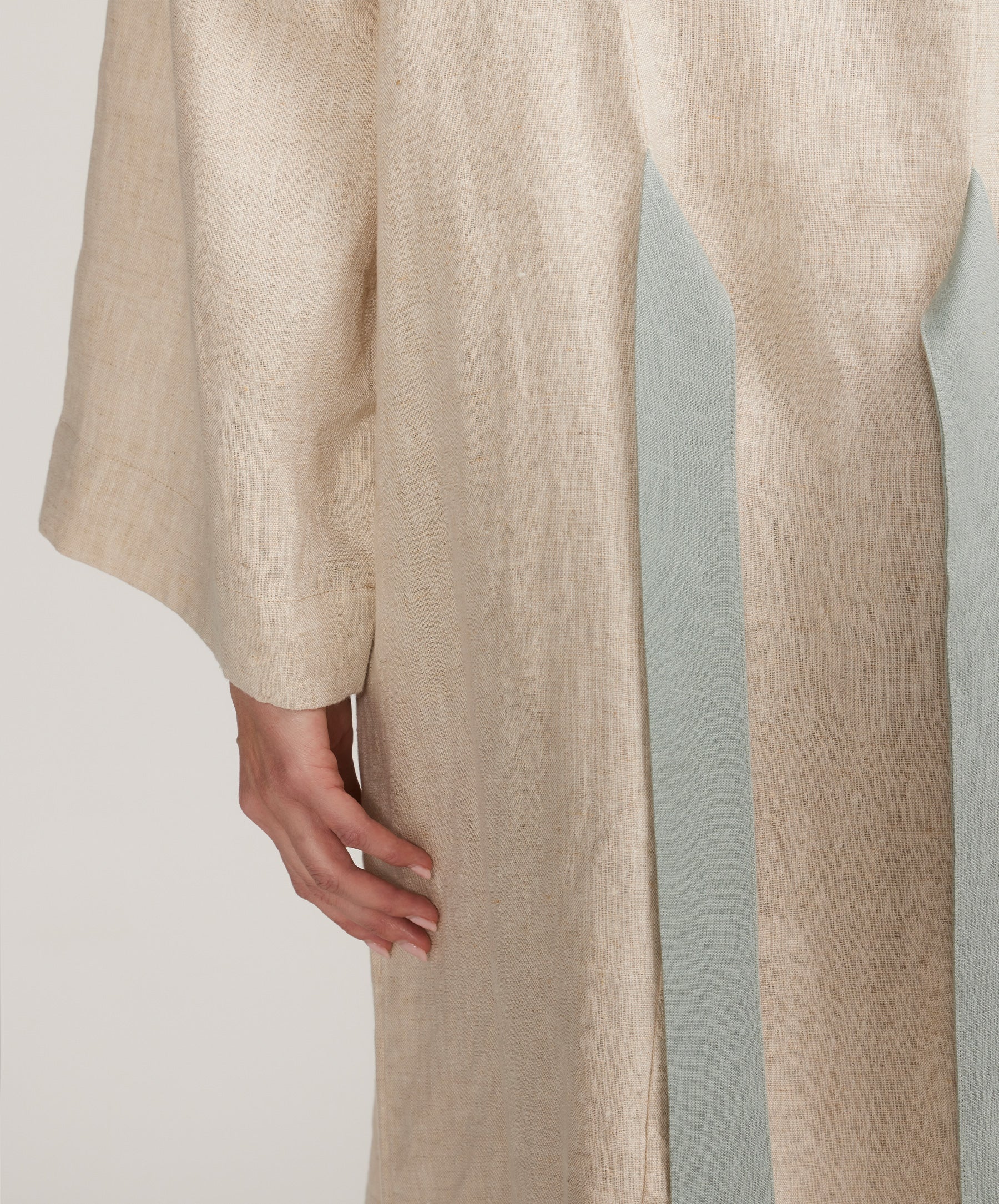 Linen Robe - Natural/Seafoam