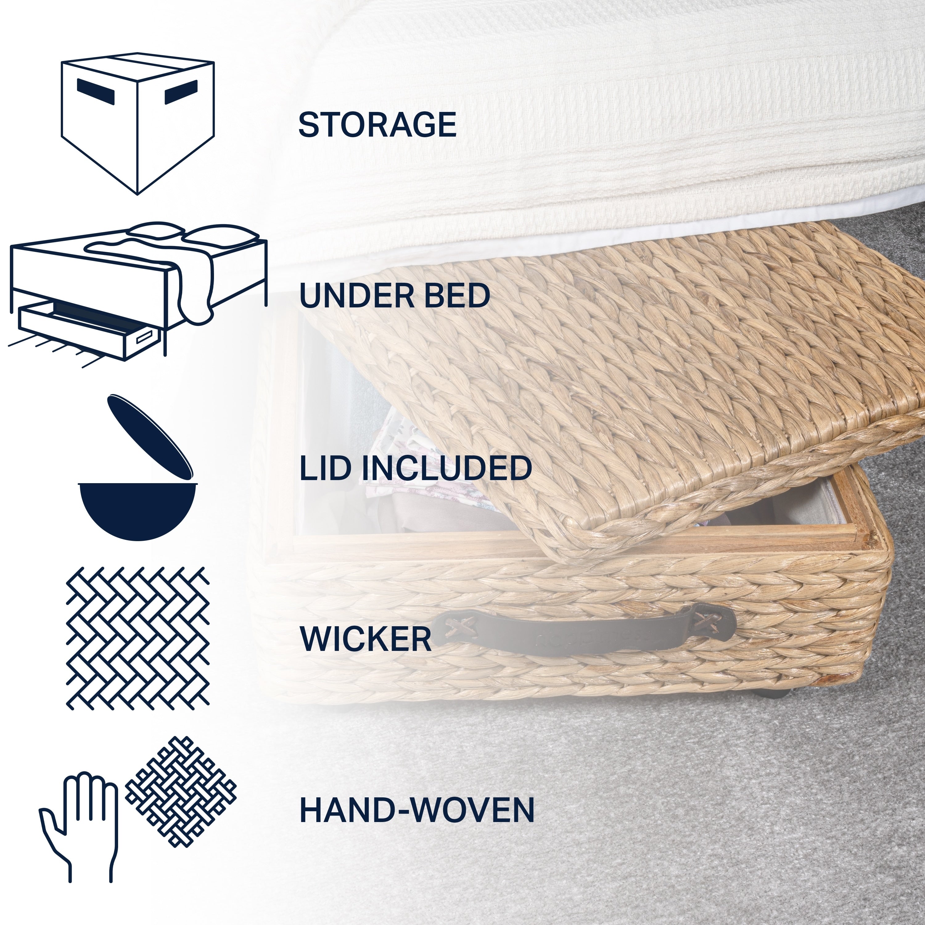 happimess Hyacinth/Wood Underbed Storage Bin with Wheels & Handles