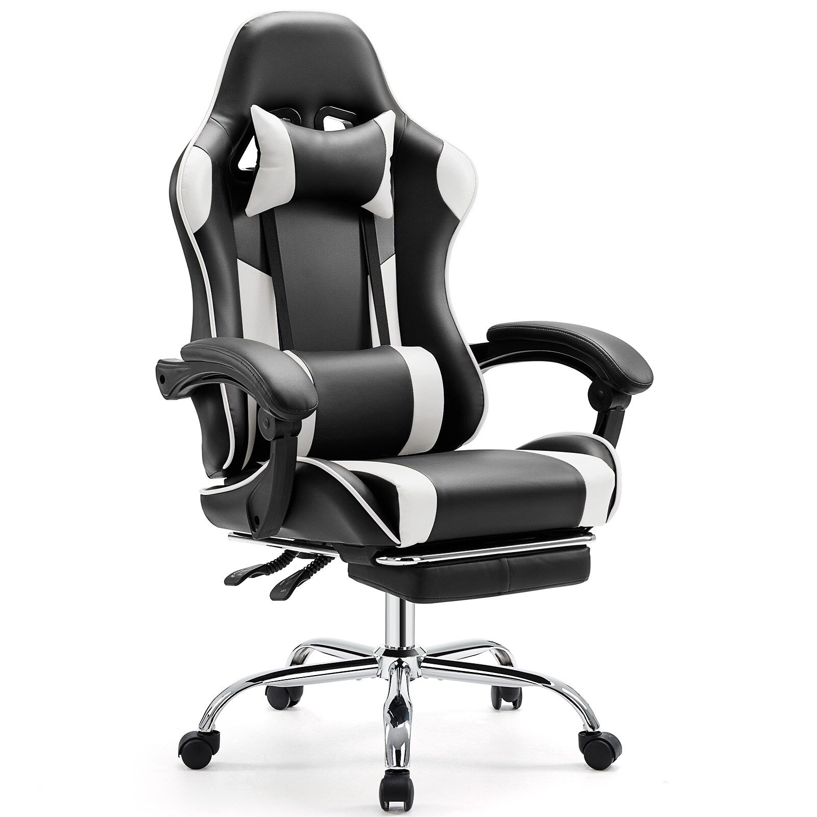 Ergonomic PU Leather 360° Swivel Gaming Recliner with Footrest, Headrest, Lumbar Support, Adjustable Height