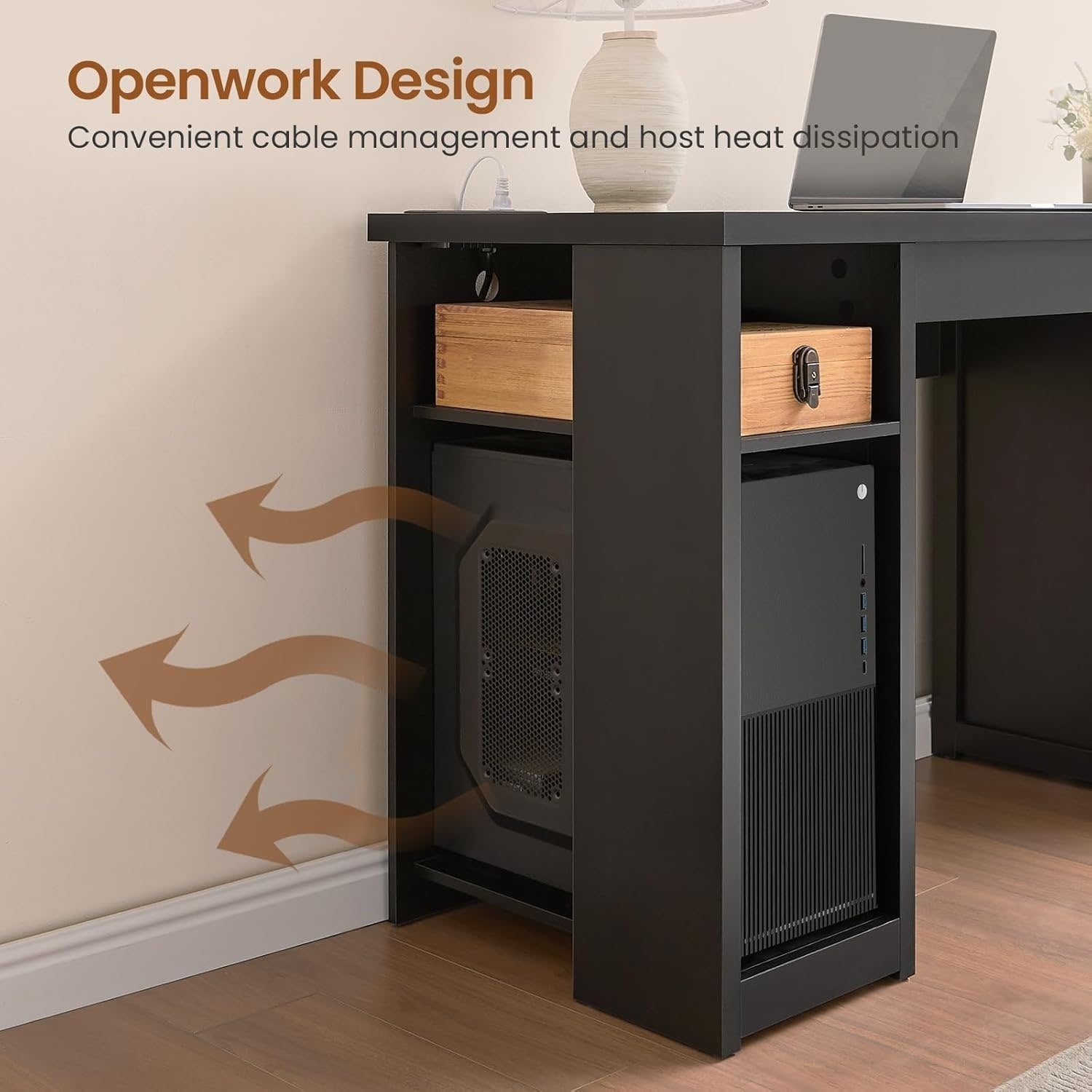 Farmhouse Executive Desk Home Office Desk File Drawer Monitor Stand Power Outlet