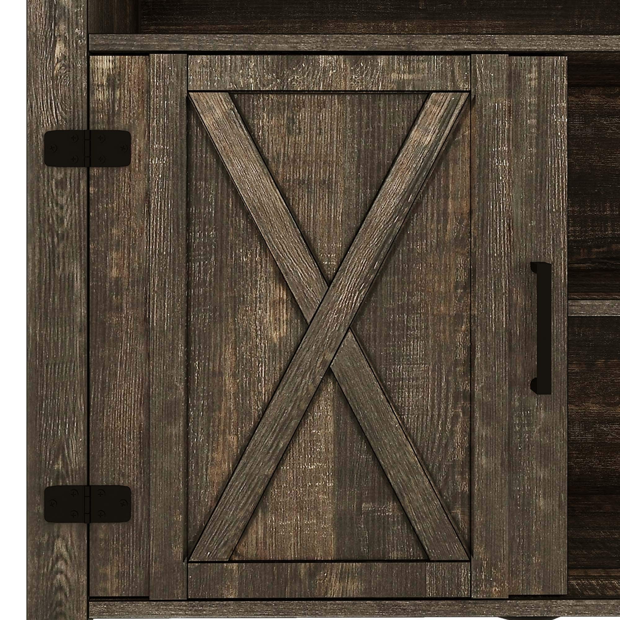 Farmhouse TV Stand for up to 65 TV with Doors and Open Shelves Media Console Power Outlet