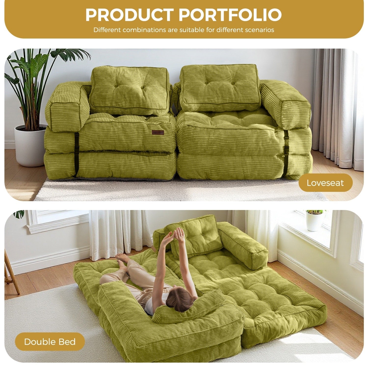 Foldable Sofa Bed,L-Shaped Floor Sofa Couch