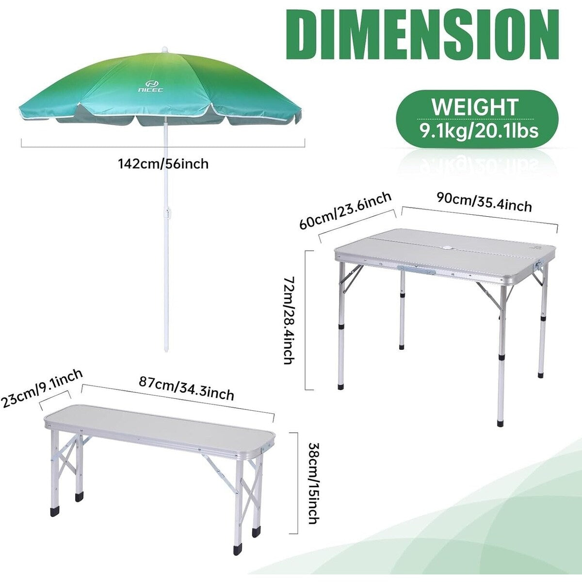 Folding Picnic Table and Umbrella Camping Table for Backyard Outdoor Patio Lawn Party - White With Umbrella