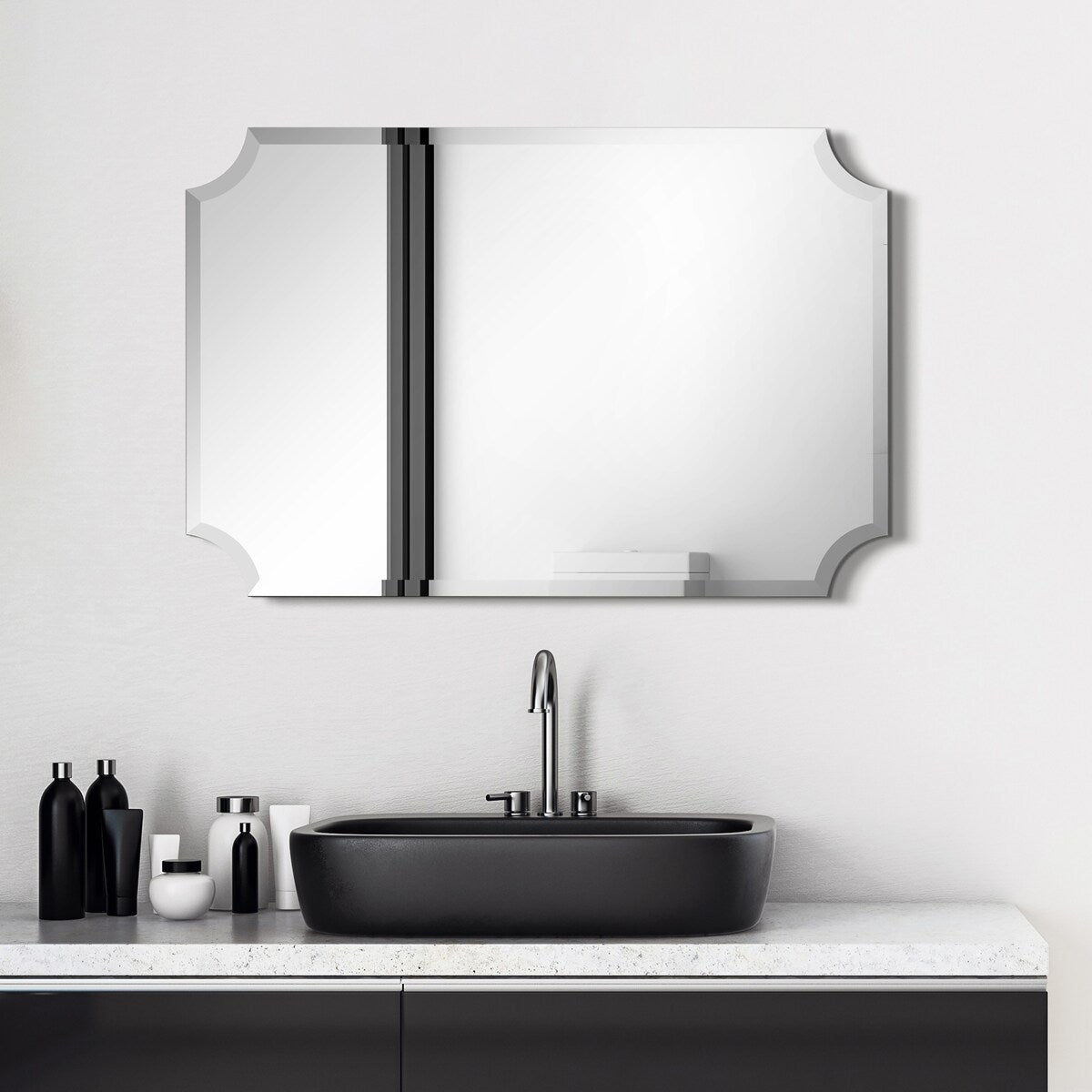 Frameless Rectangle Scalloped Beveled Wall Mirror, Bathroom, Vanity, Bedroom Mirror,1-beveled Edge - Clear