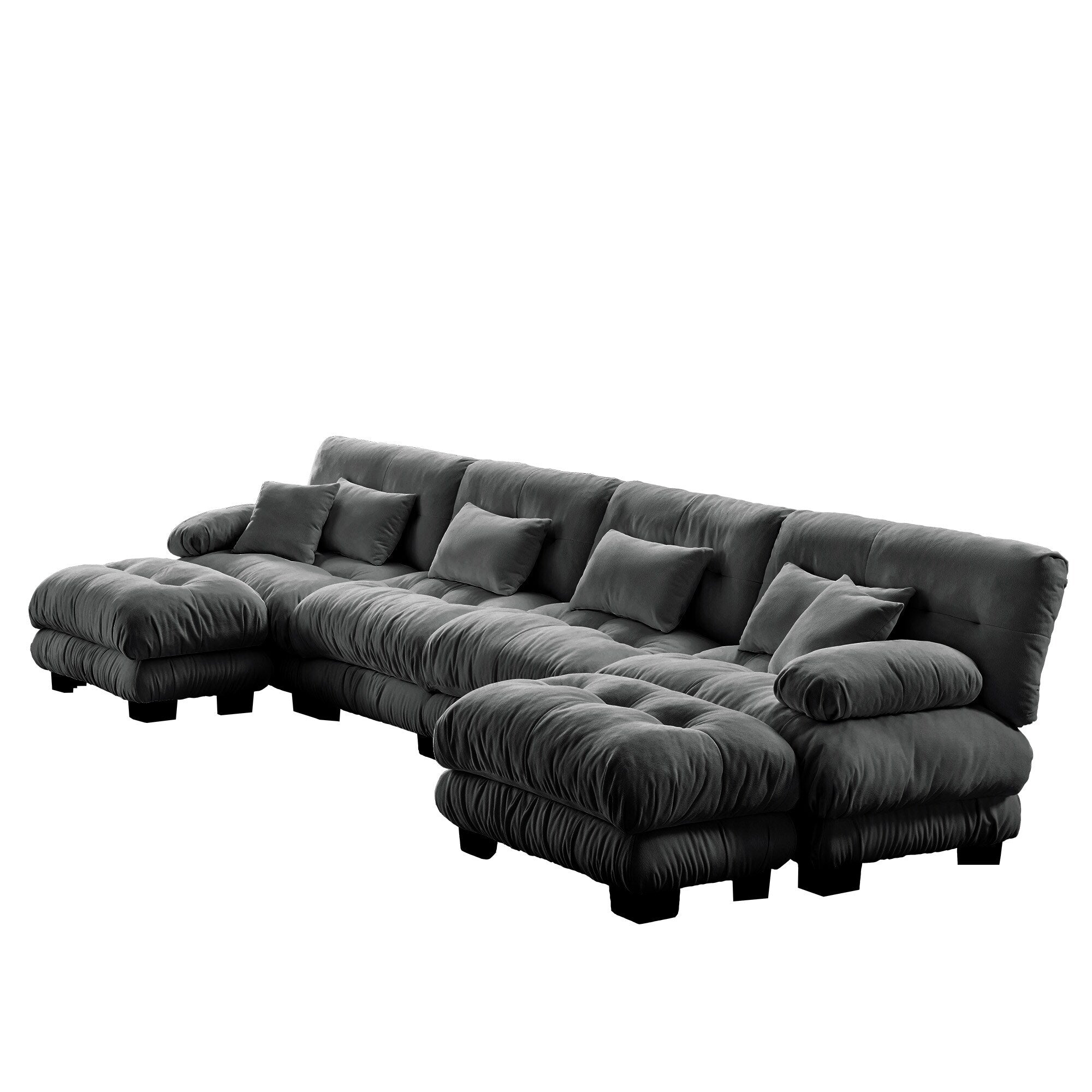 Free Combination Modular Chenille 4-Seater Sectional Sofa with 2 Ottomans and Pillow for Living Room