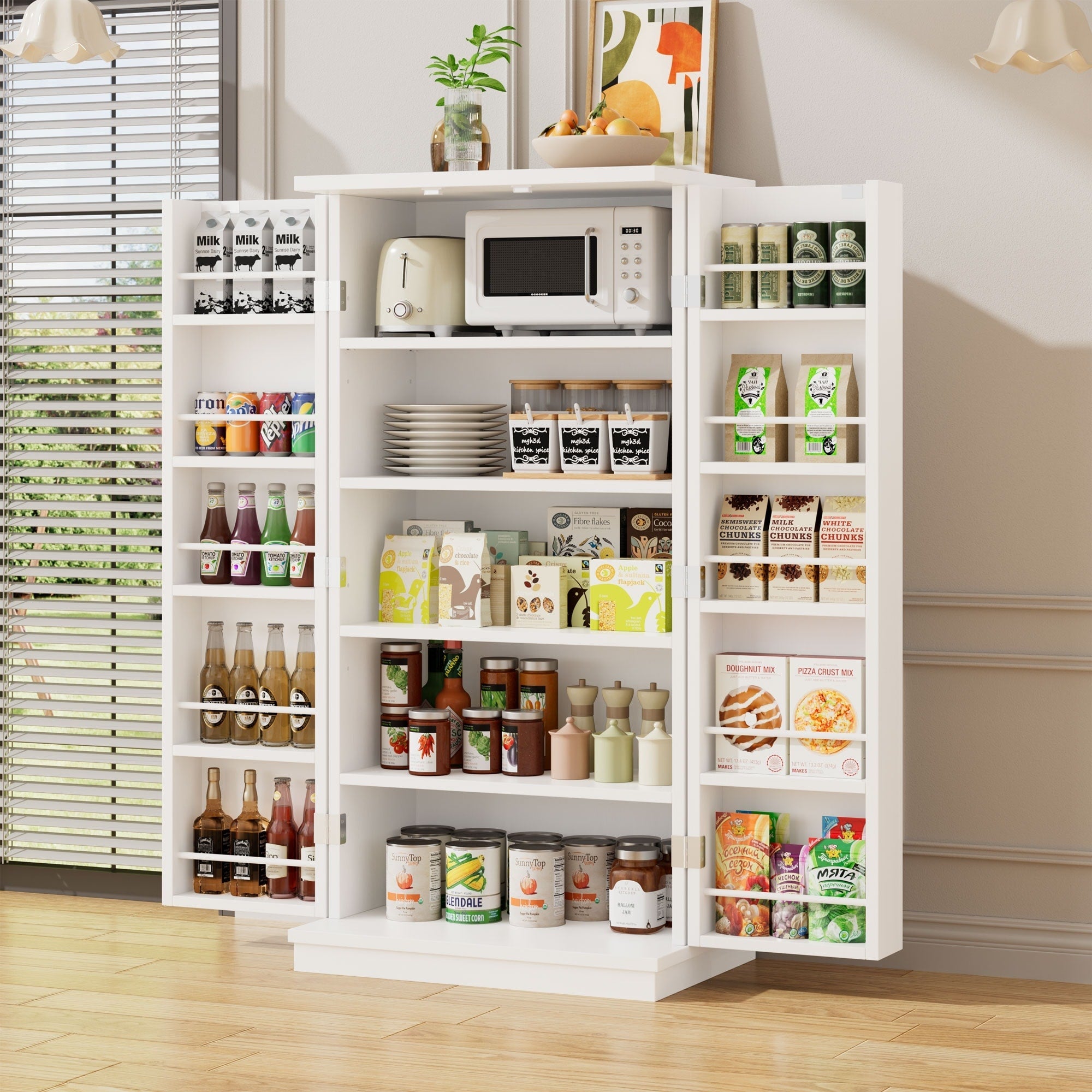 Futzca 47in Pantry Cabinet, Wooden Kitchen Storage Cabinets