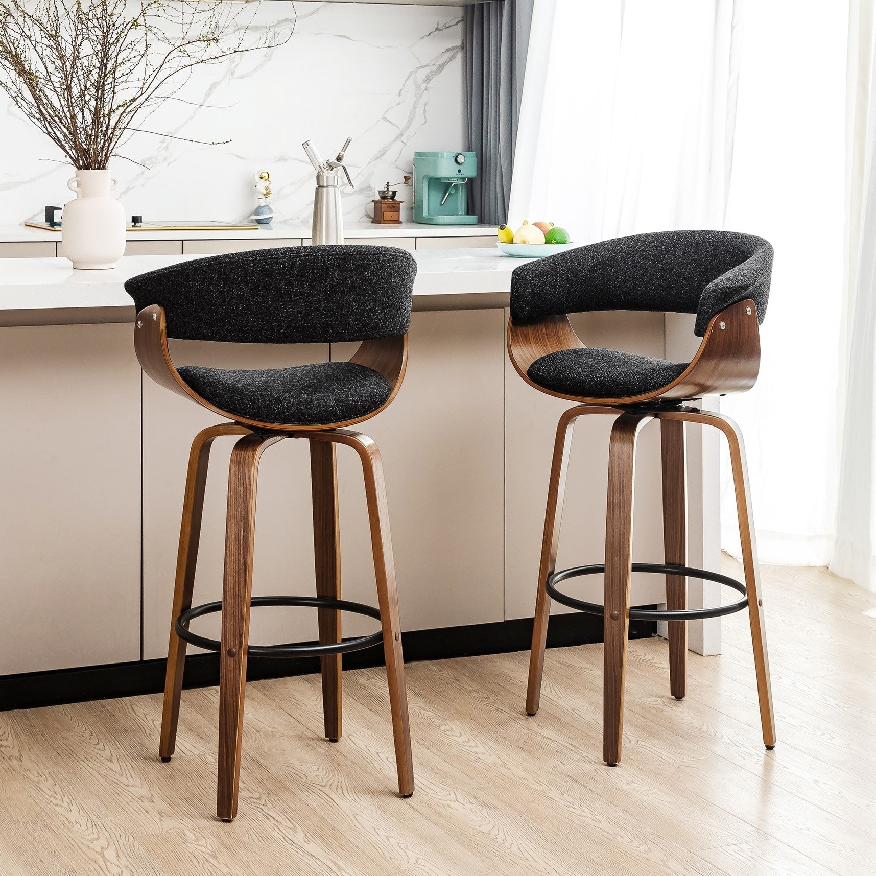 Glitzhome Set of 2 or 4 Modern Counter & Bar Height Wooden Swivel Bar Stools
