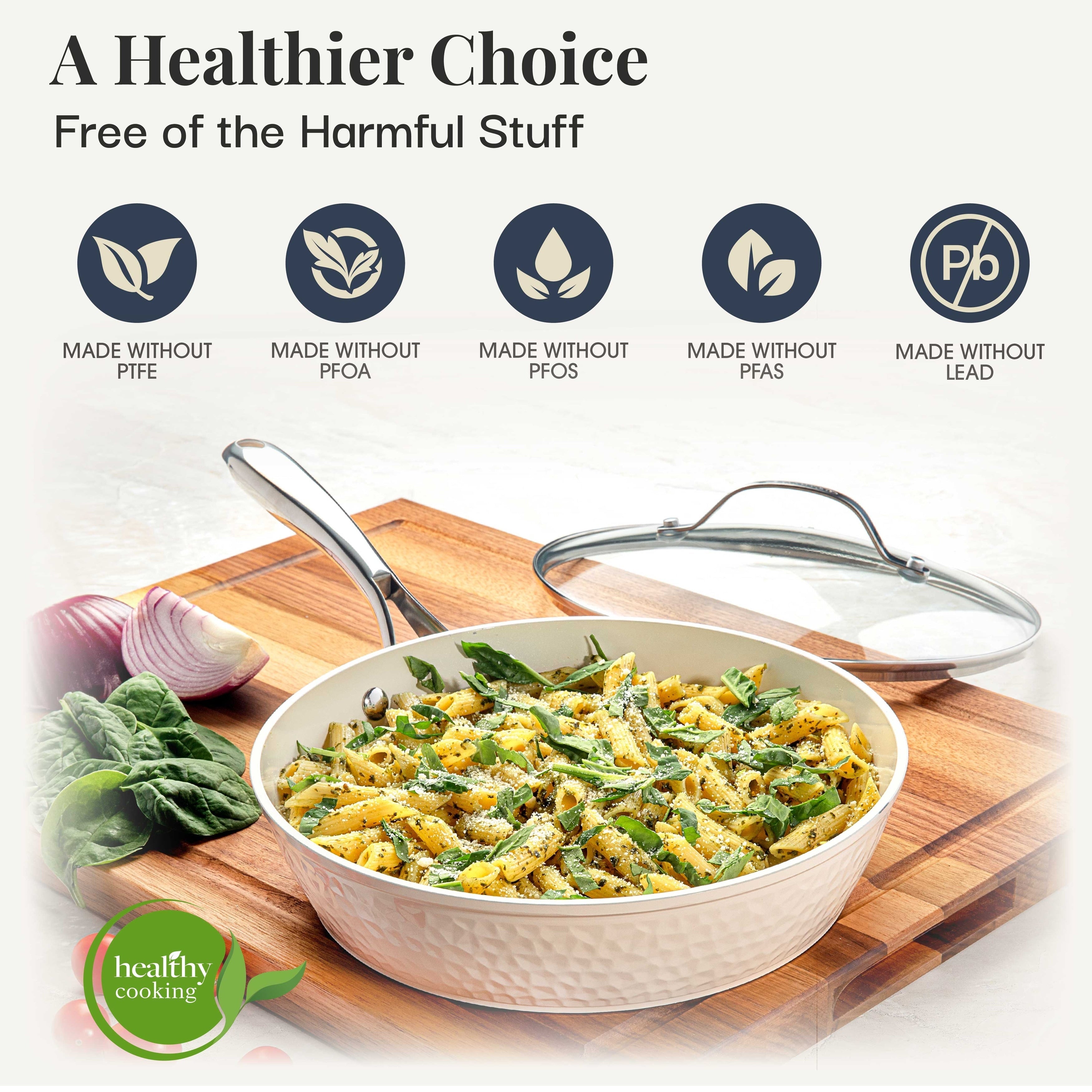 Gotham Steel Hammered Cream 15 Piece Pots and Pans Ultra Ceramic Nonstick Cookware Set with Utensils