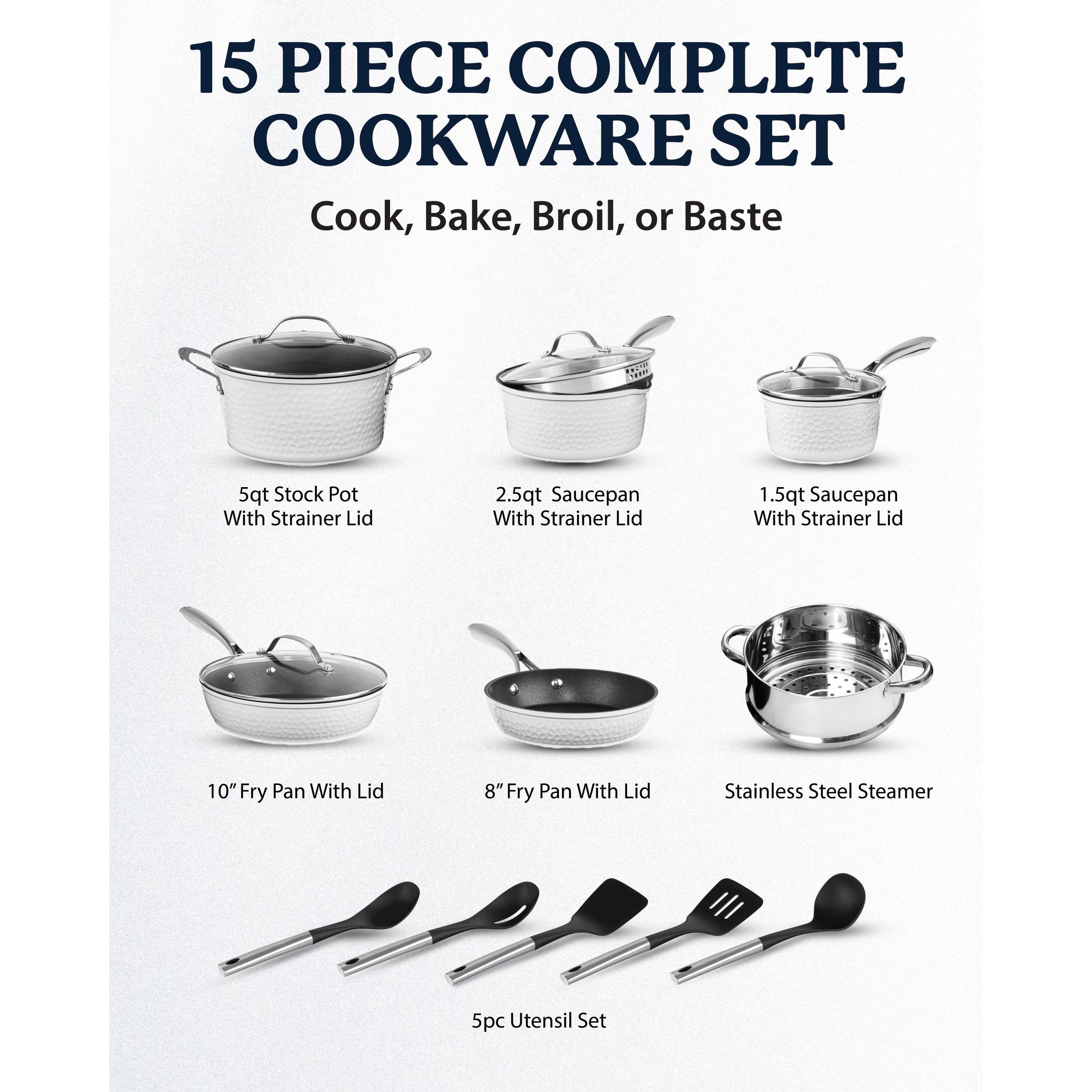 Granitestone Charleston Hammered 15 Piece Nonstick Cookware Set