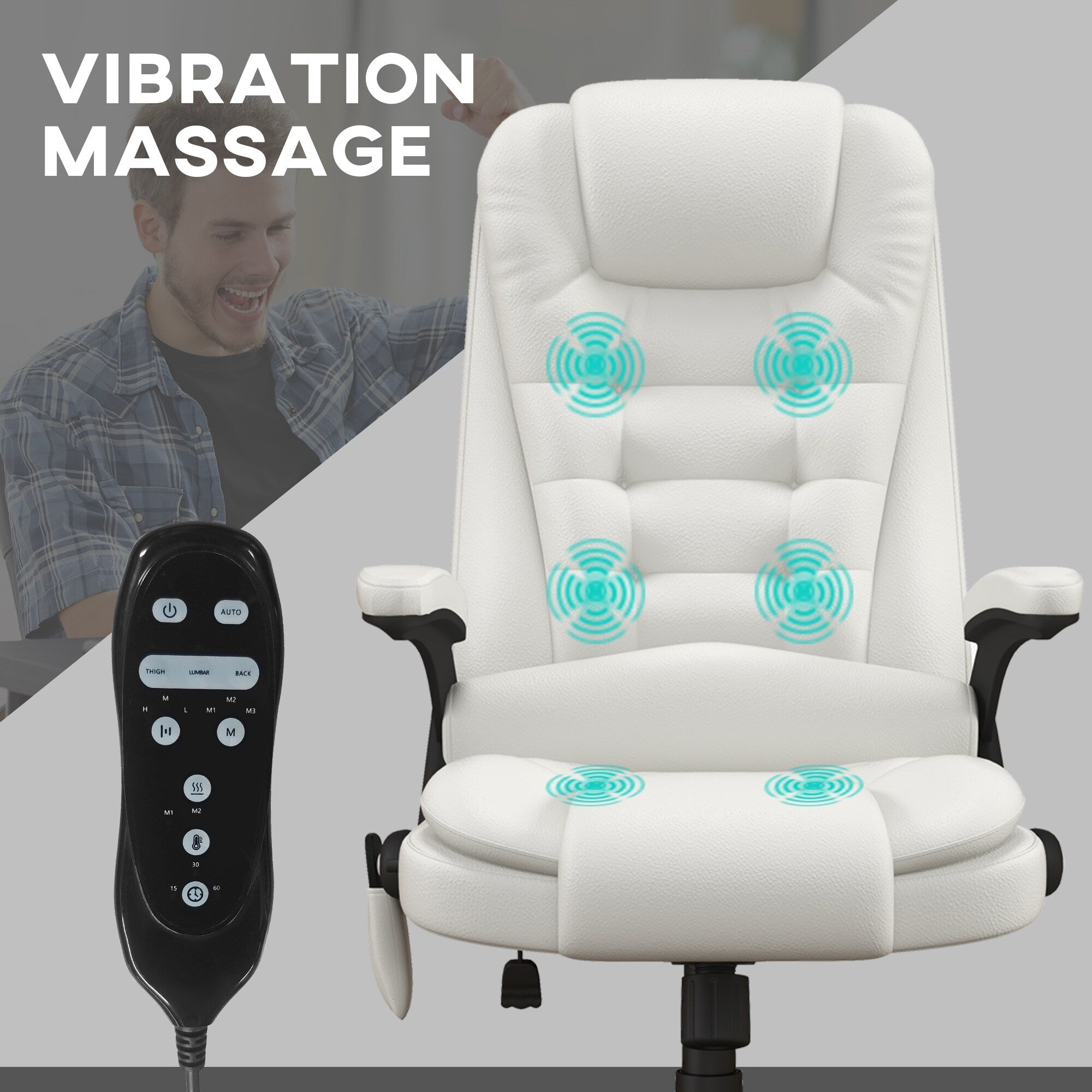 HOMCOM High Back Vibration Massage Office Chair with 6 Vibration Points, Beige