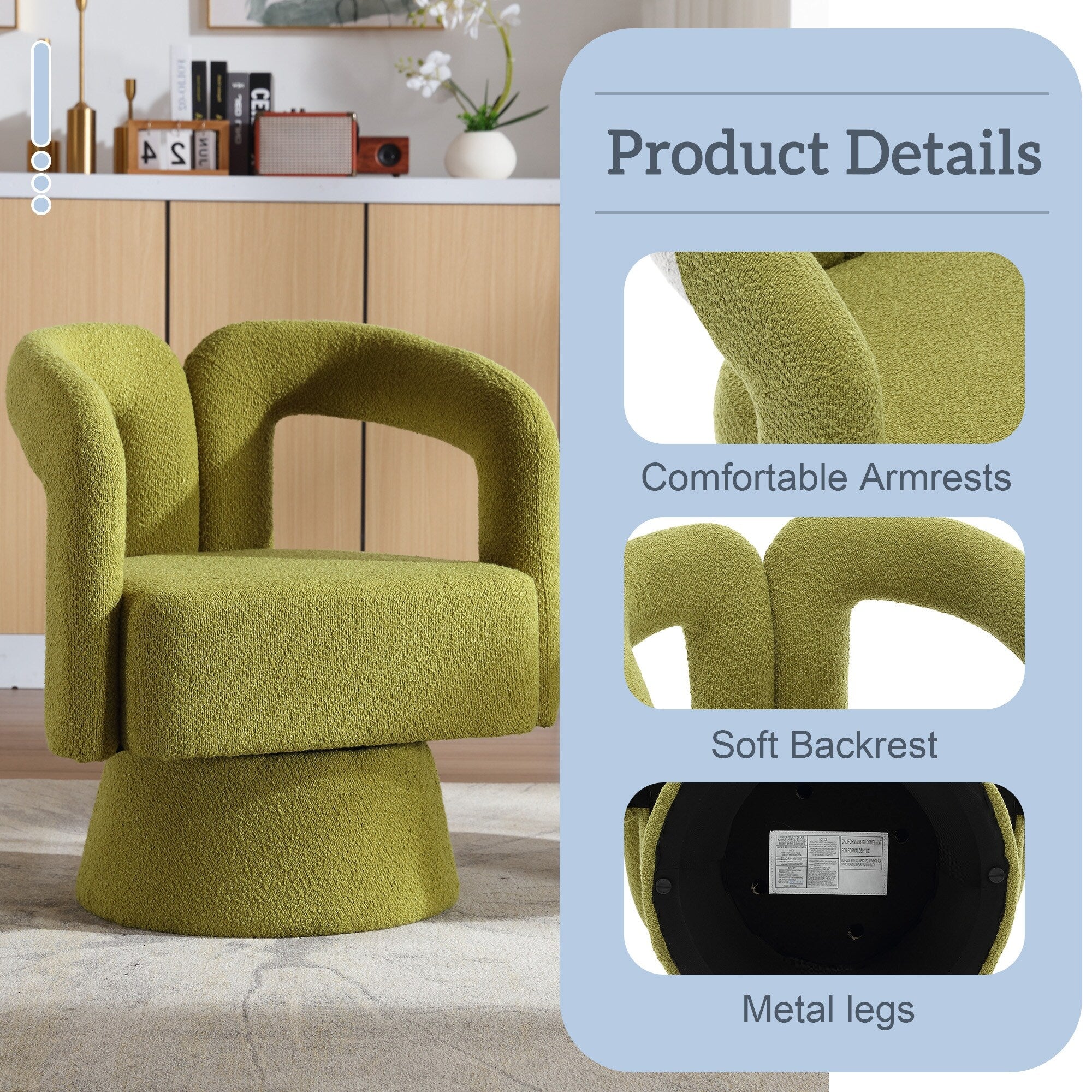 HOMEFUN Boucle Upholstered 360 Degree Swivel Cuddle Barrel Accent Chairs