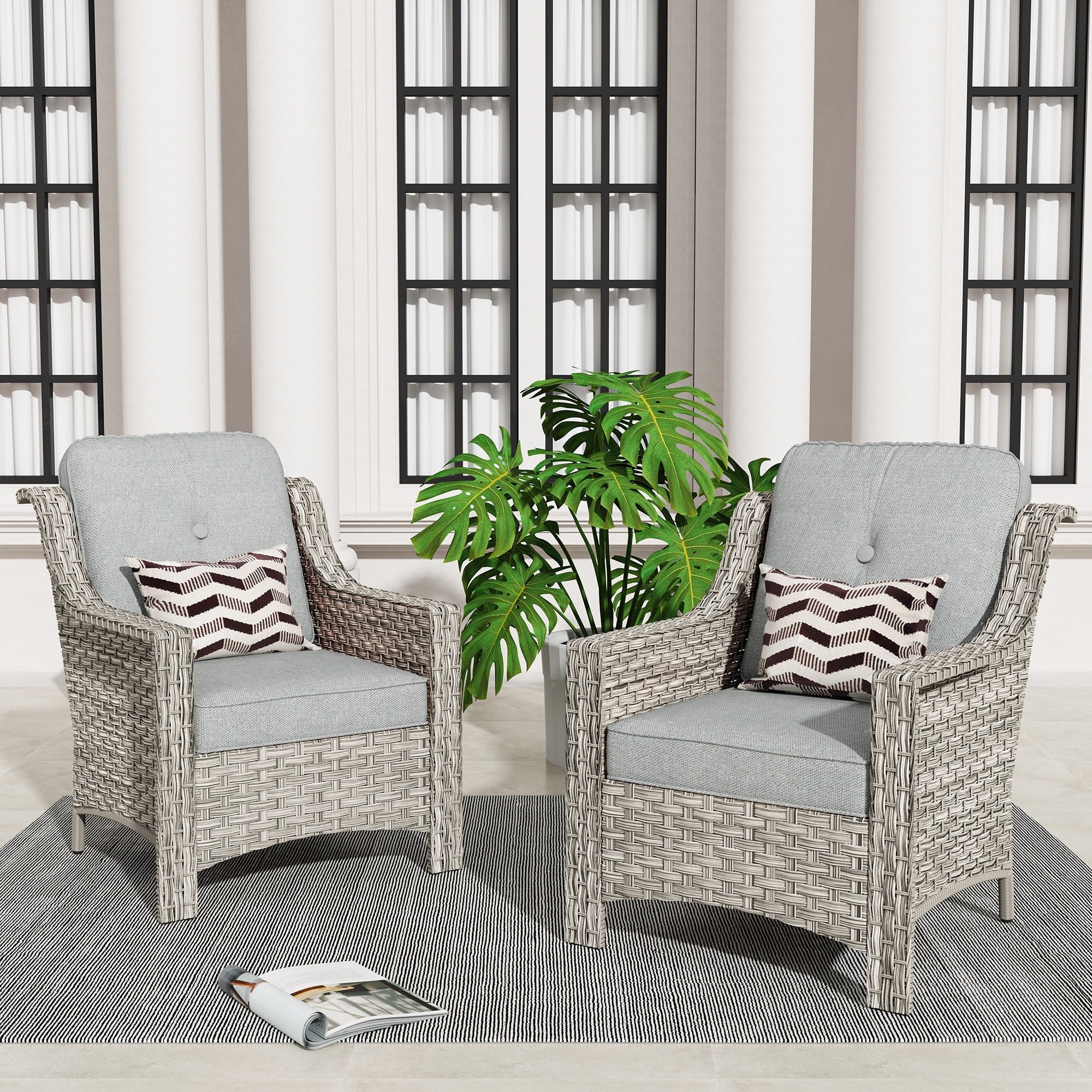 HOOOWOOO 2-piece High Back Wicker Rattan Outdoor Patio Chair Set