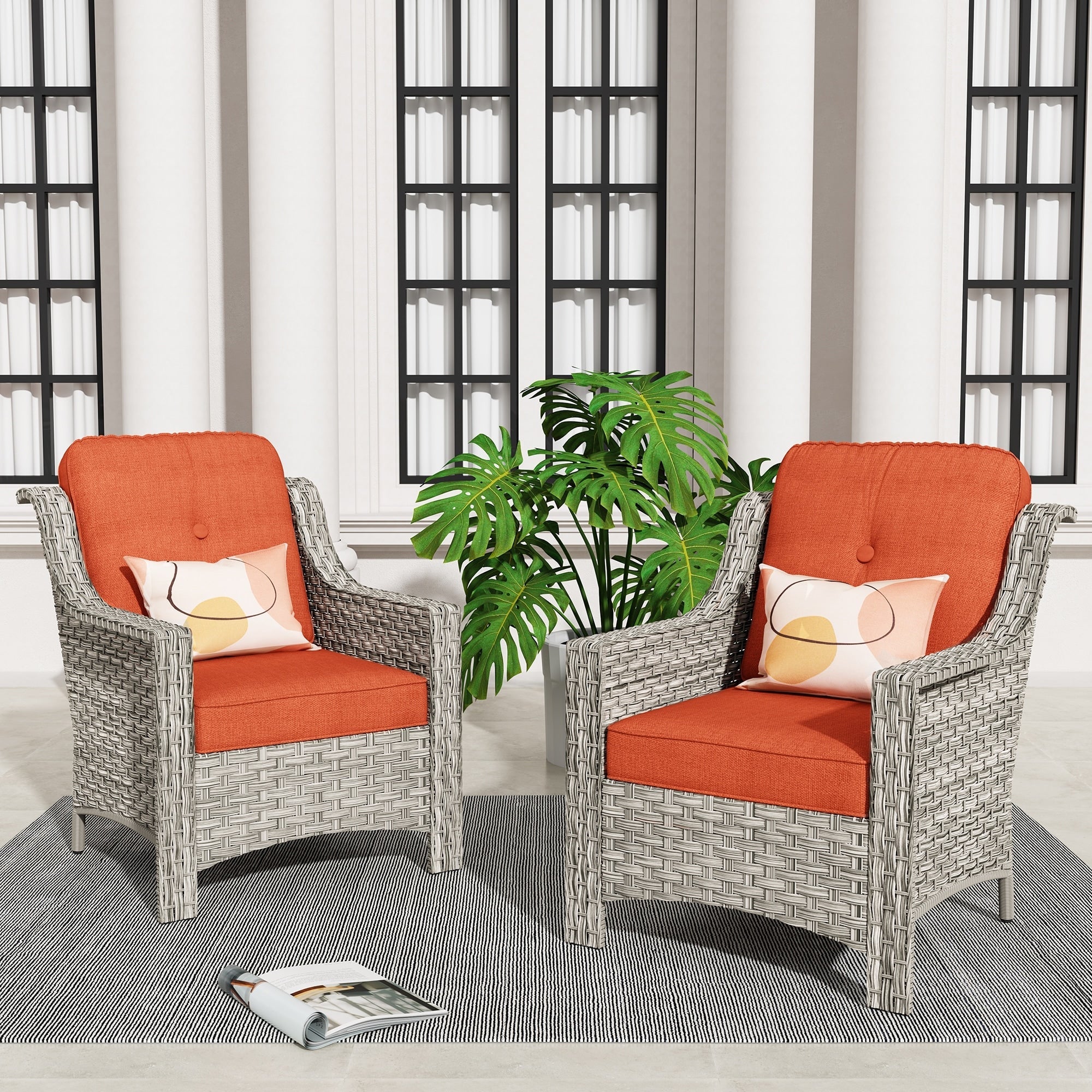 HOOOWOOO 2-piece High Back Wicker Rattan Outdoor Patio Chair Set