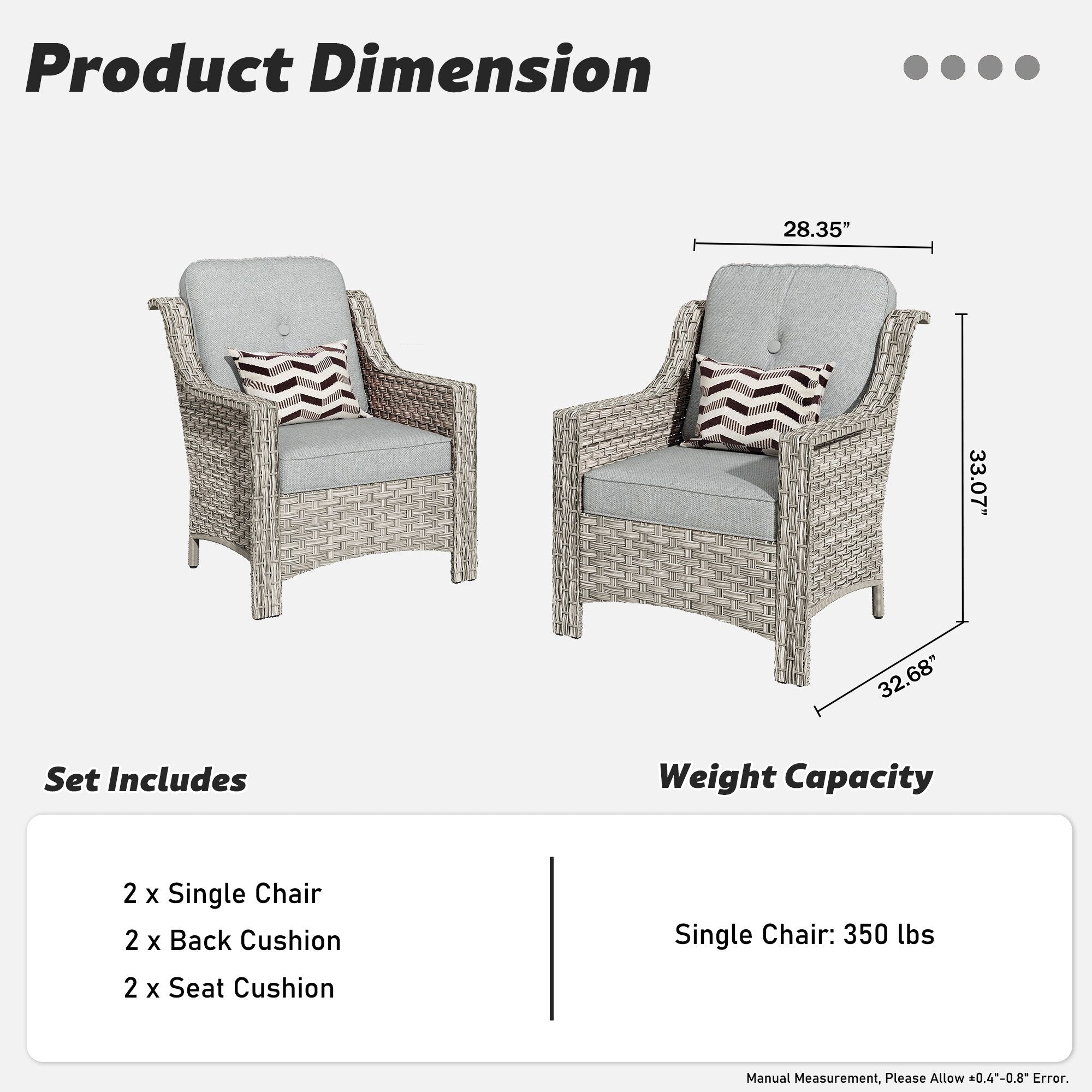 HOOOWOOO 2-piece High Back Wicker Rattan Outdoor Patio Chair Set