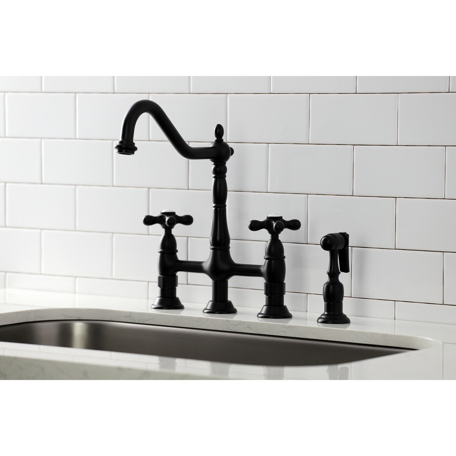 Heritage Bridge Kitchen Faucet with Brass Sprayer