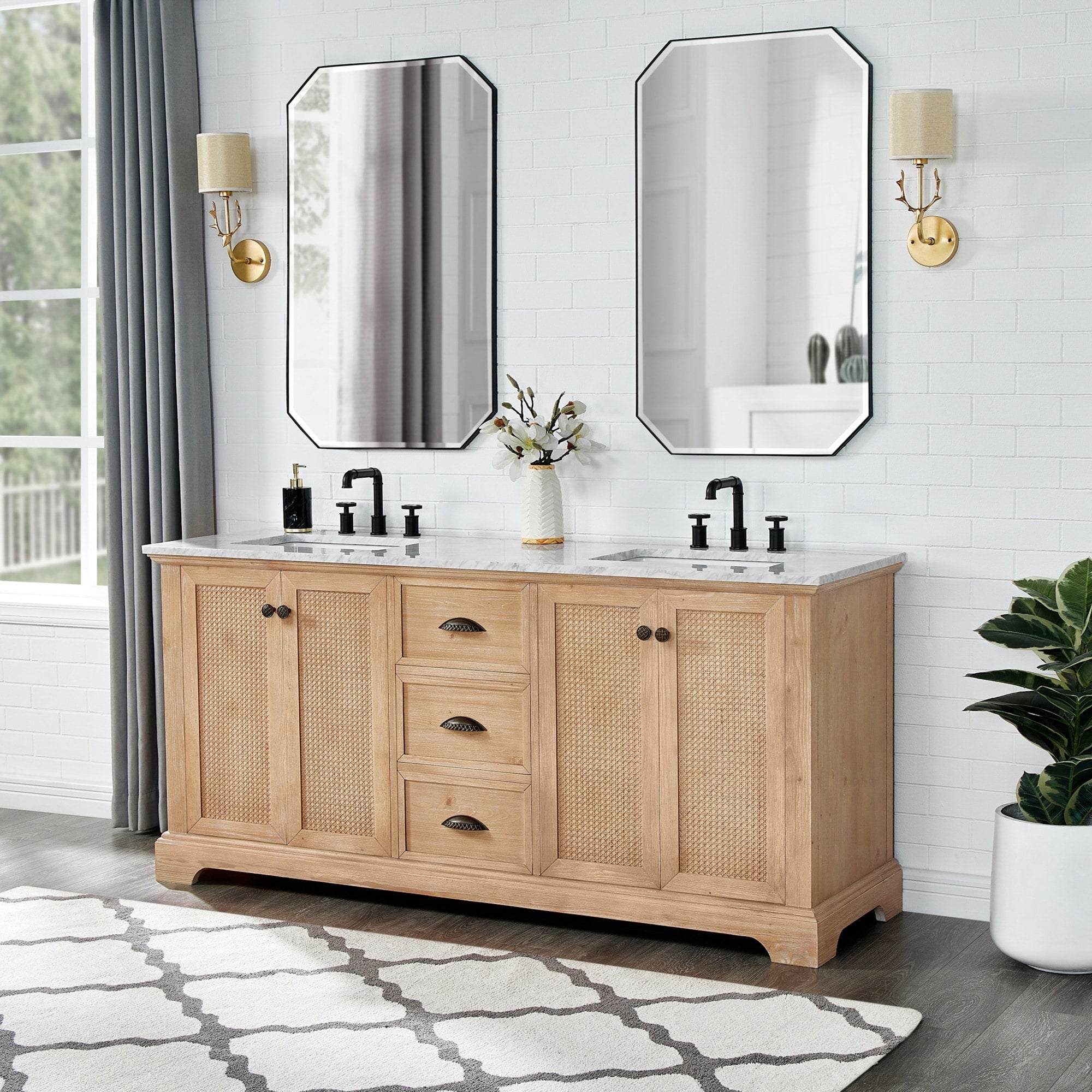 Hervas Bath Vanity with Natural Marble Top without Mirror