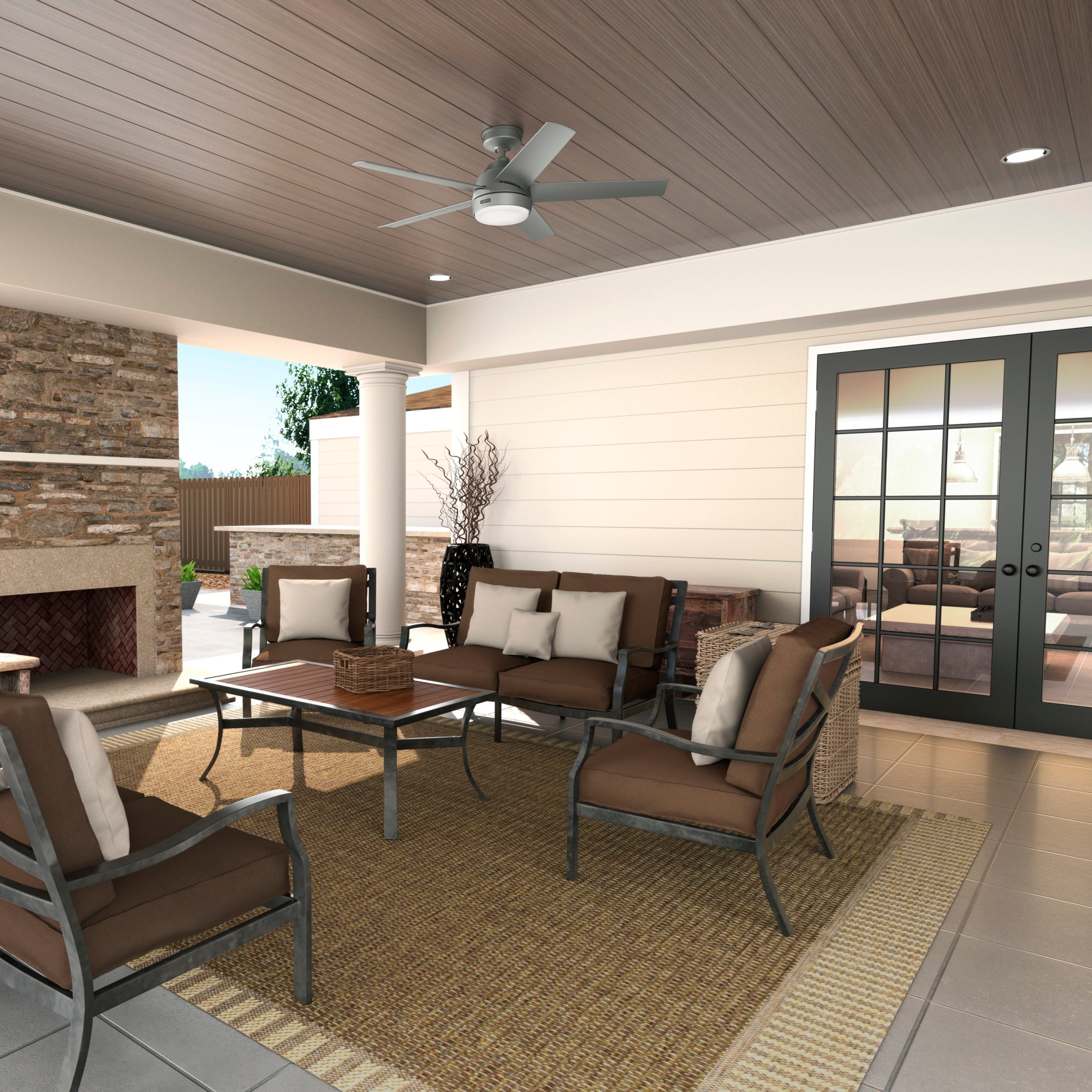 Hunter 52 Skyflow Outdoor Ceiling Fan w/ LED Light Kit, Wall Control - Coastal Modern Contemporary - WeatherMax - WET-RATED!