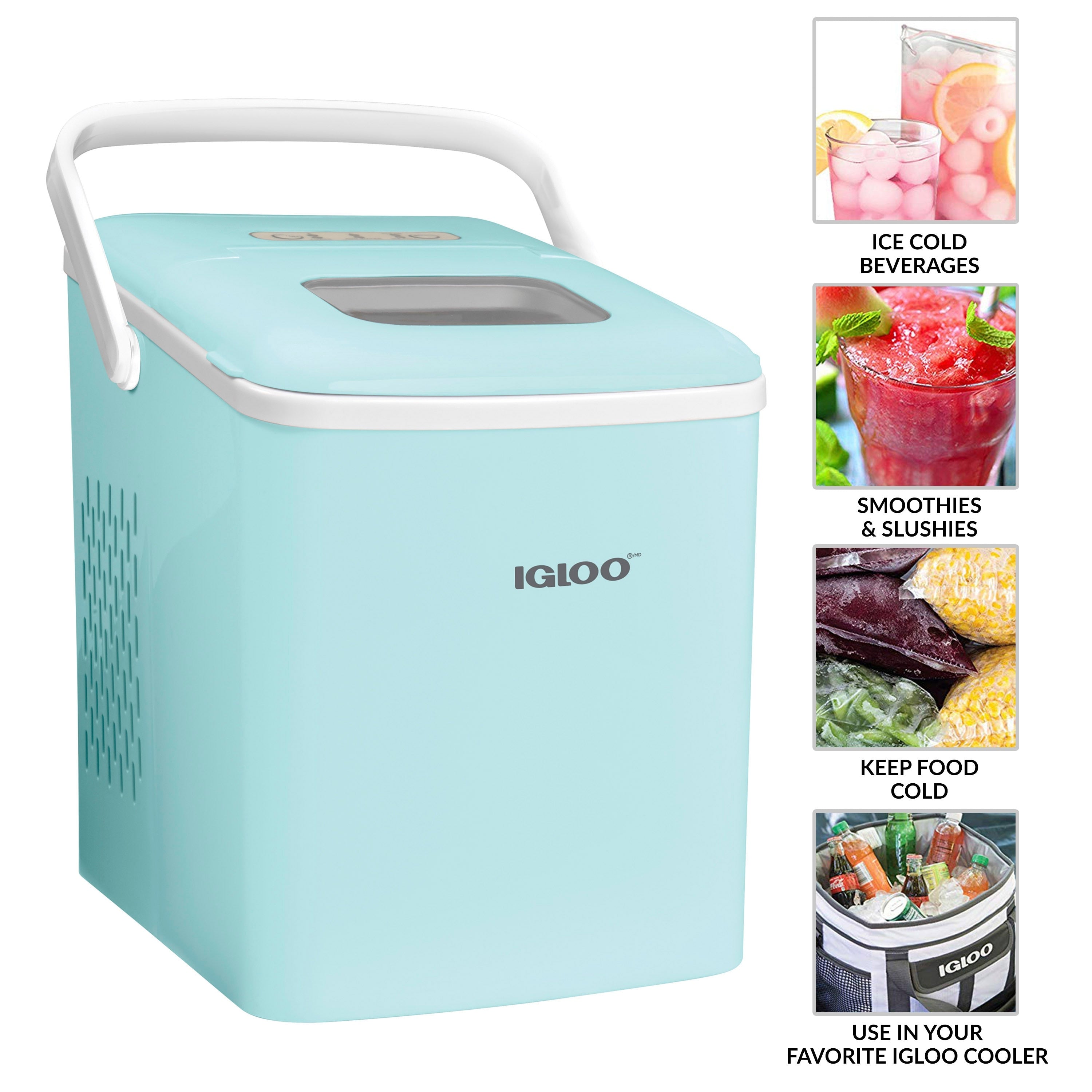Igloo 26-Pound Automatic Self-Cleaning Portable Countertop Ice Maker Machine With Handle, Aqua