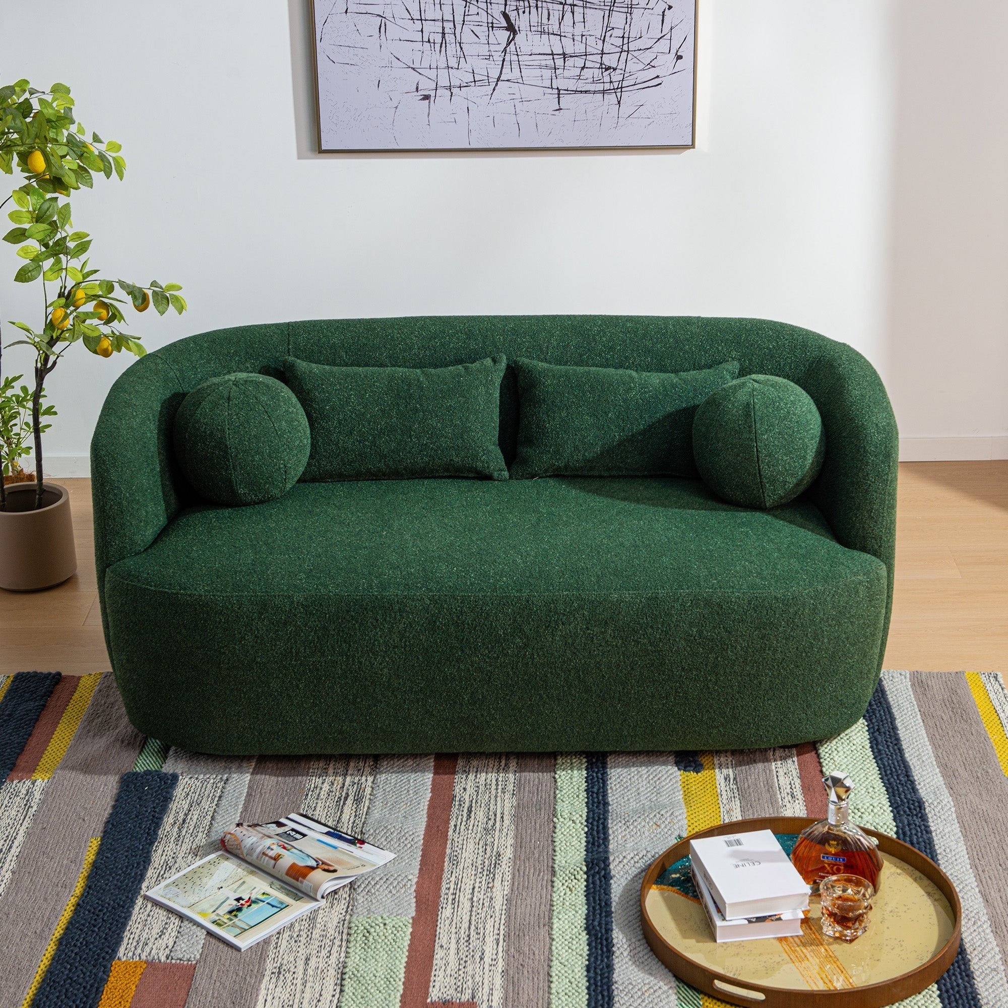 KINWELL Boucle Upholstered 2-Seats Loveseat with Pillows