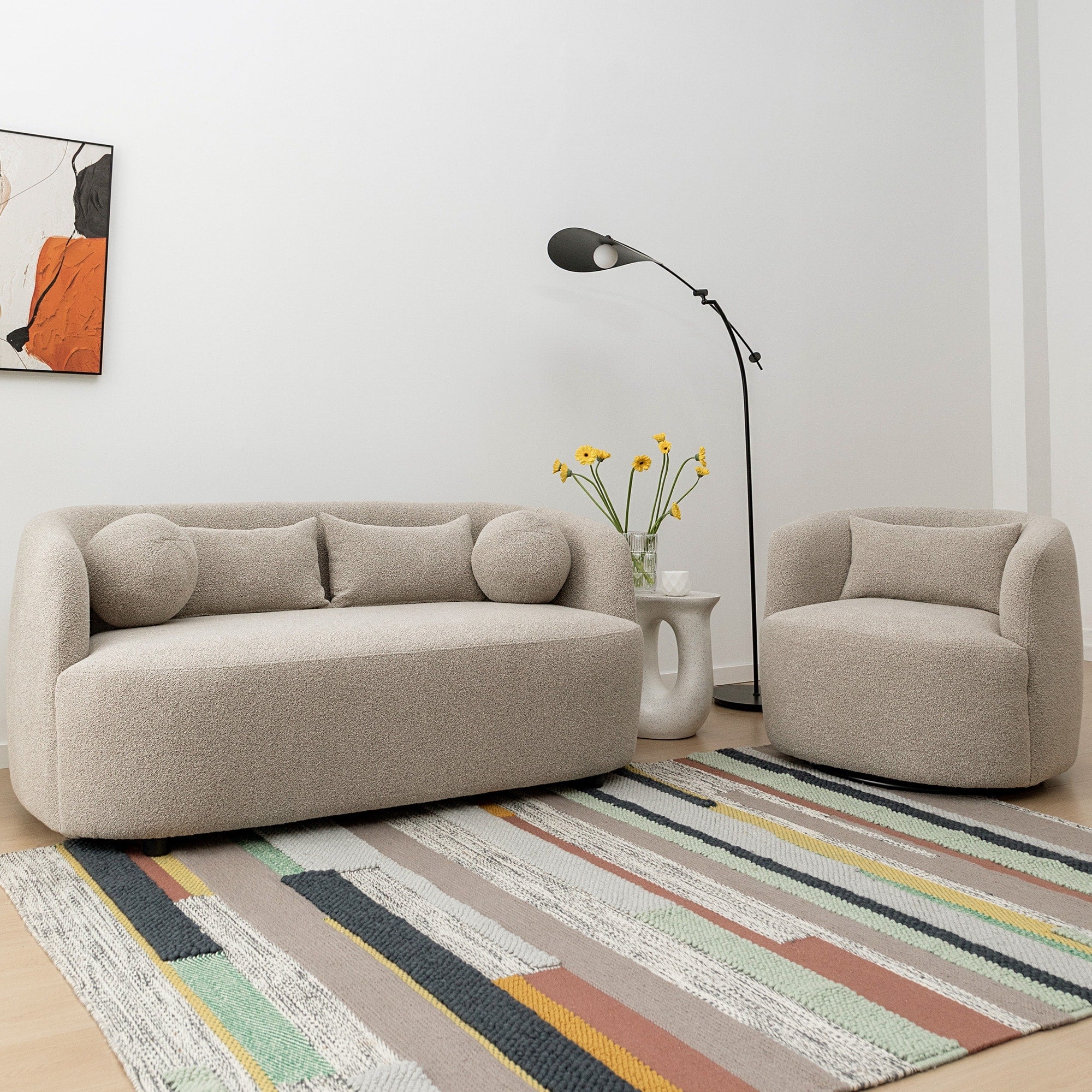 KINWELL Boucle Upholstered 2-Seats Loveseat with Pillows