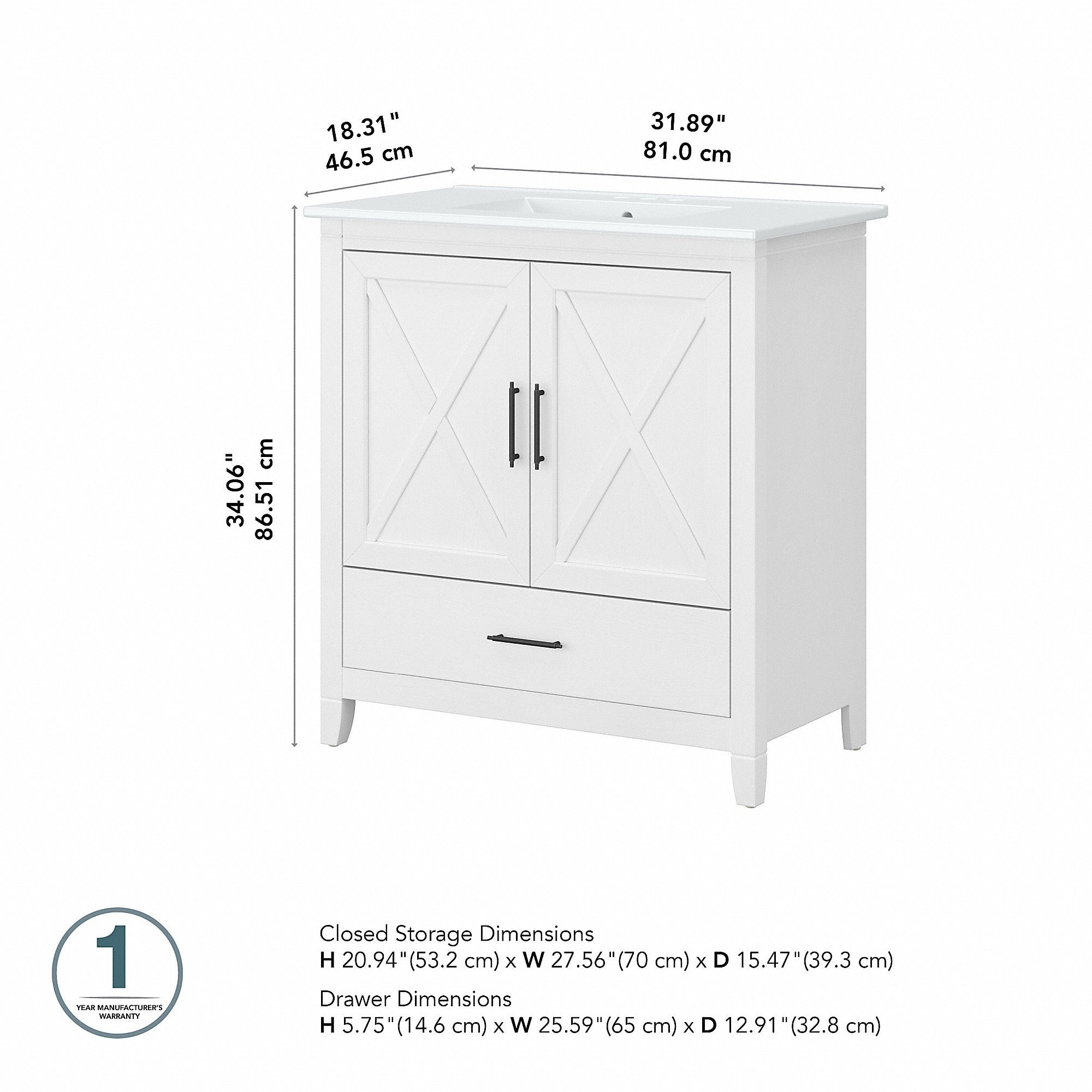 Key West 32W Bathroom Vanity with Sink by Bush Furniture