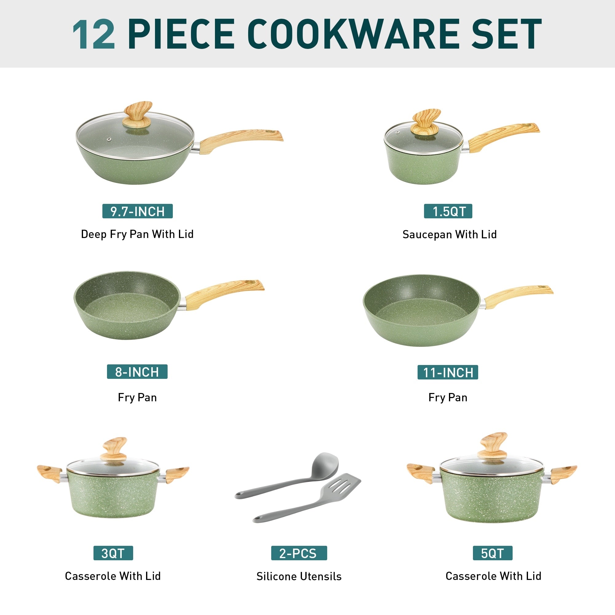 Kitchen Cookware Sets Nonstick, 12 Piece Pots and Pans Set Granite Cooking Set