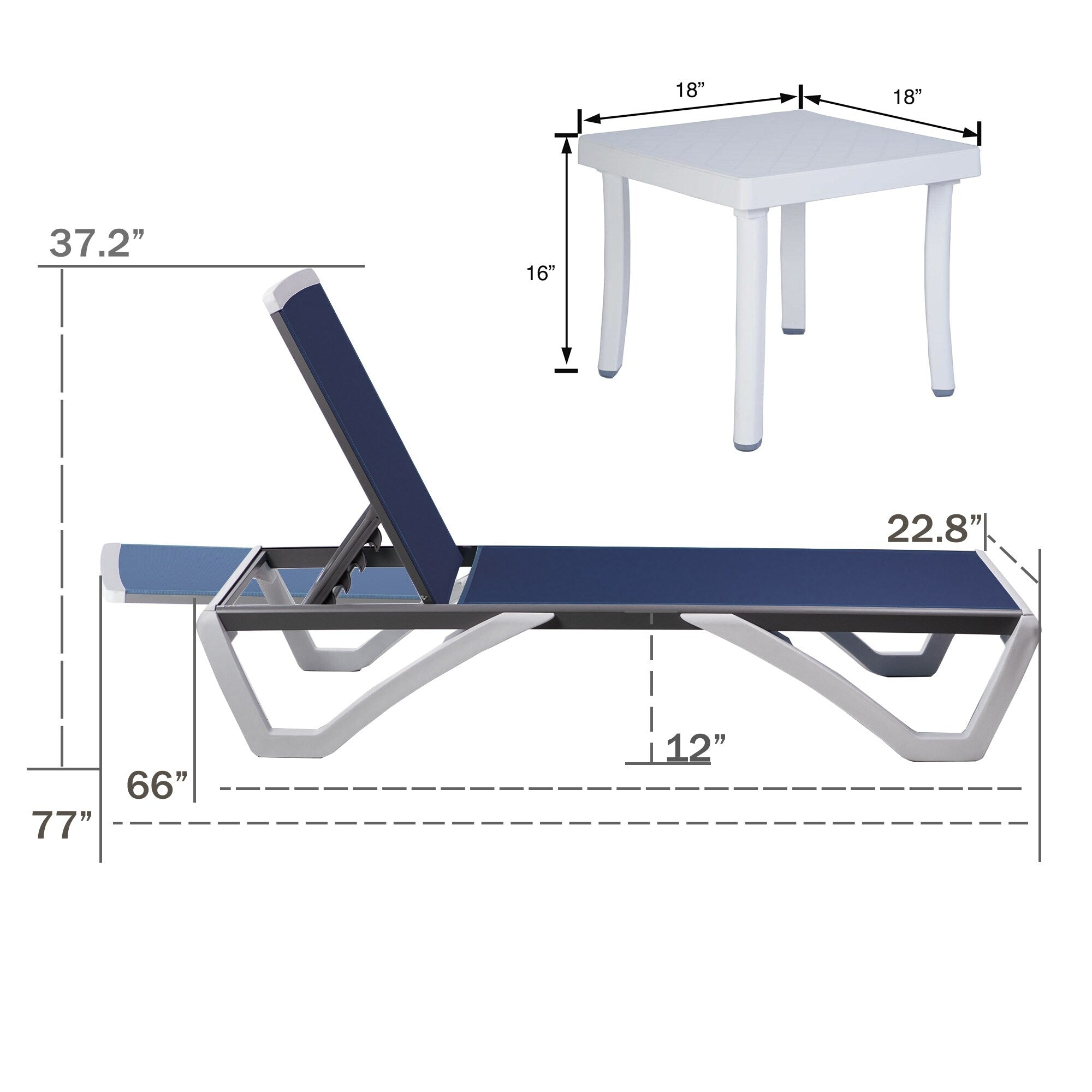 Kozyard Alan Full Flat Aluminum and Polypropylene Resin Legs Patio Reclining Adjustable Chaise Lounge