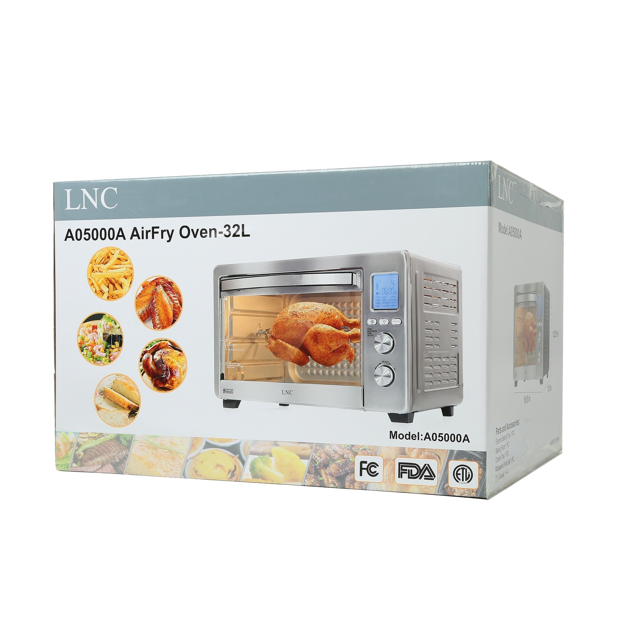 LNC 12-In-1 Large 34QT Countertop Toaster Oven Convection Rotisserie Air Fryer - 19.5 L x 15 W x 12.5 H