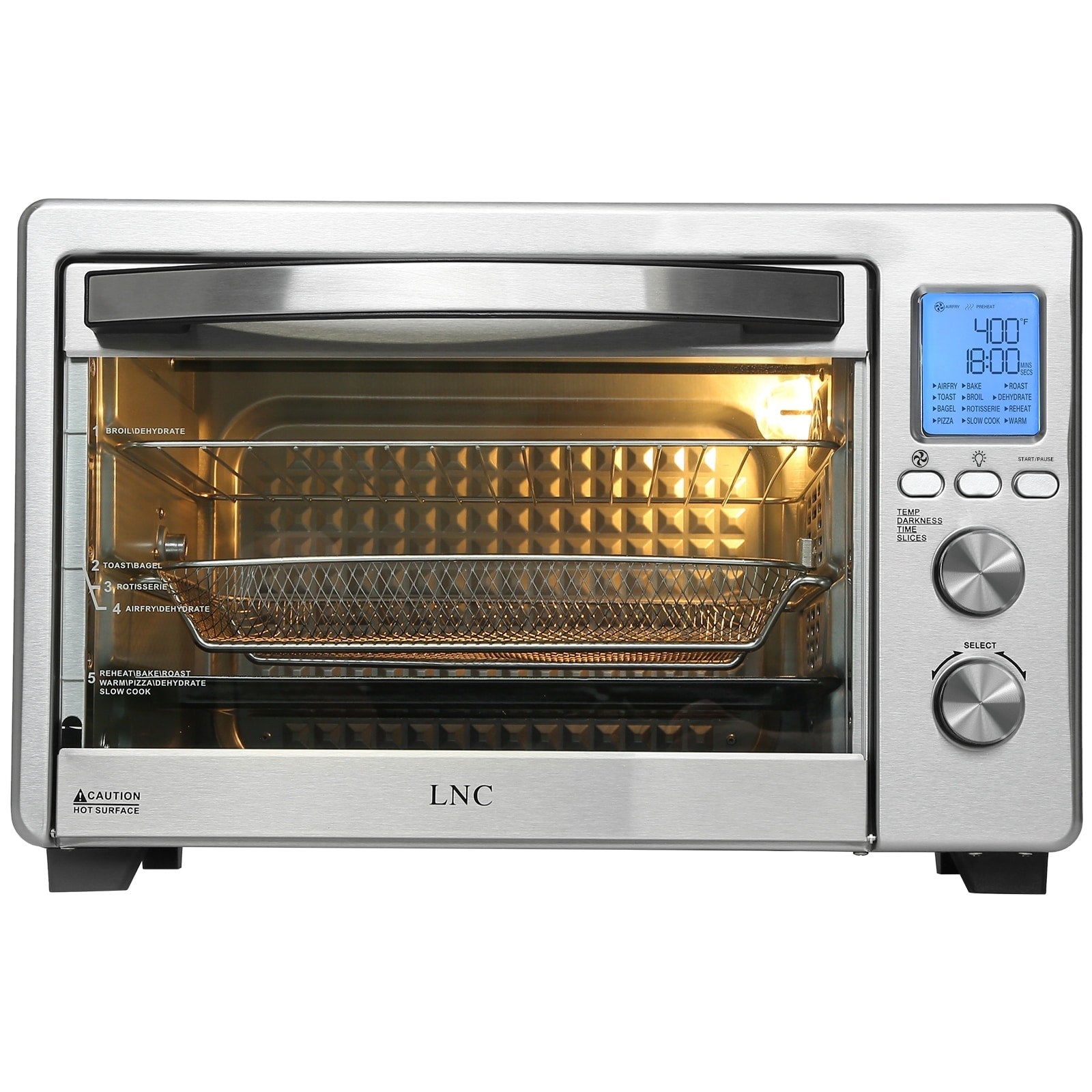 LNC 12-In-1 Large 34QT Countertop Toaster Oven Convection Rotisserie Air Fryer - 19.5 L x 15 W x 12.5 H