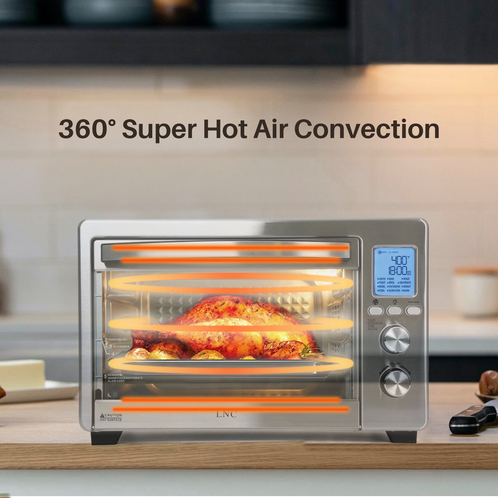 LNC 12-In-1 Large 34QT Countertop Toaster Oven Convection Rotisserie Air Fryer - 19.5 L x 15 W x 12.5 H