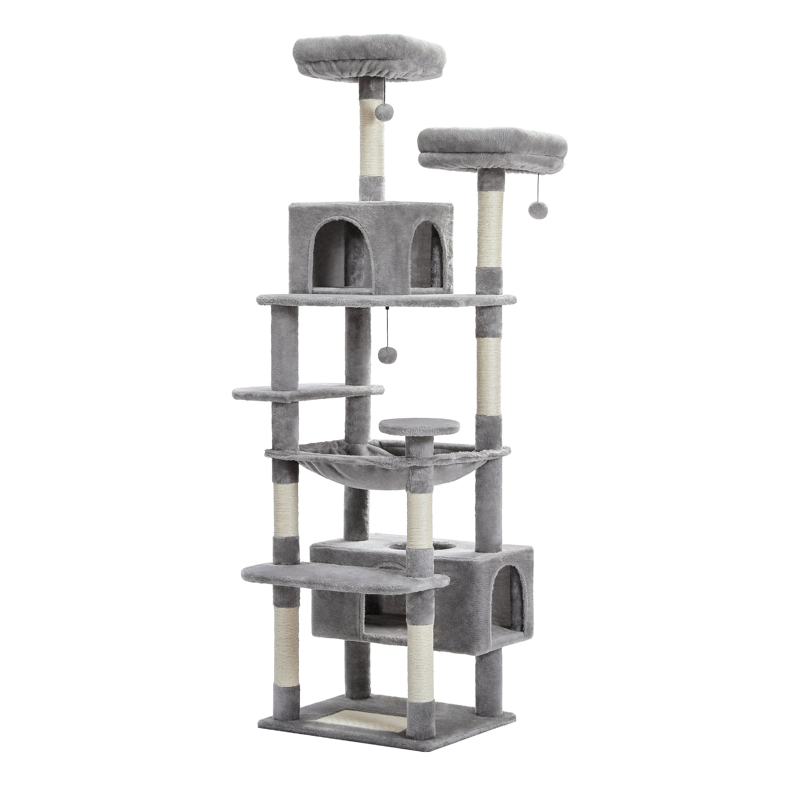 Large Cat Tower Cat Condo with Scratching Posts and Pads, 2 Padded Perch, Dual Condo and Basket