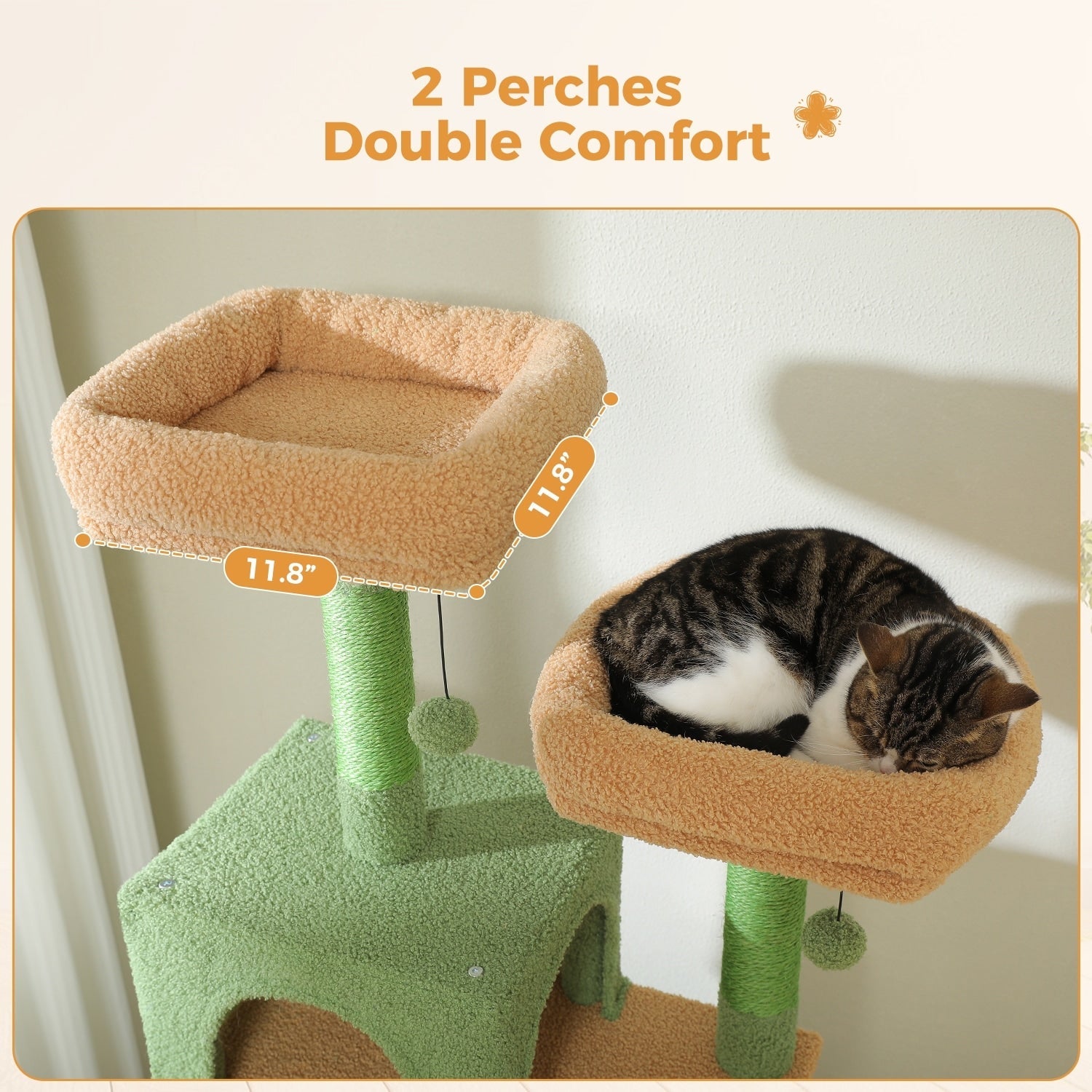 Large Cat Tower Cat Condo with Scratching Posts and Pads, 2 Padded Perch, Dual Condo and Basket