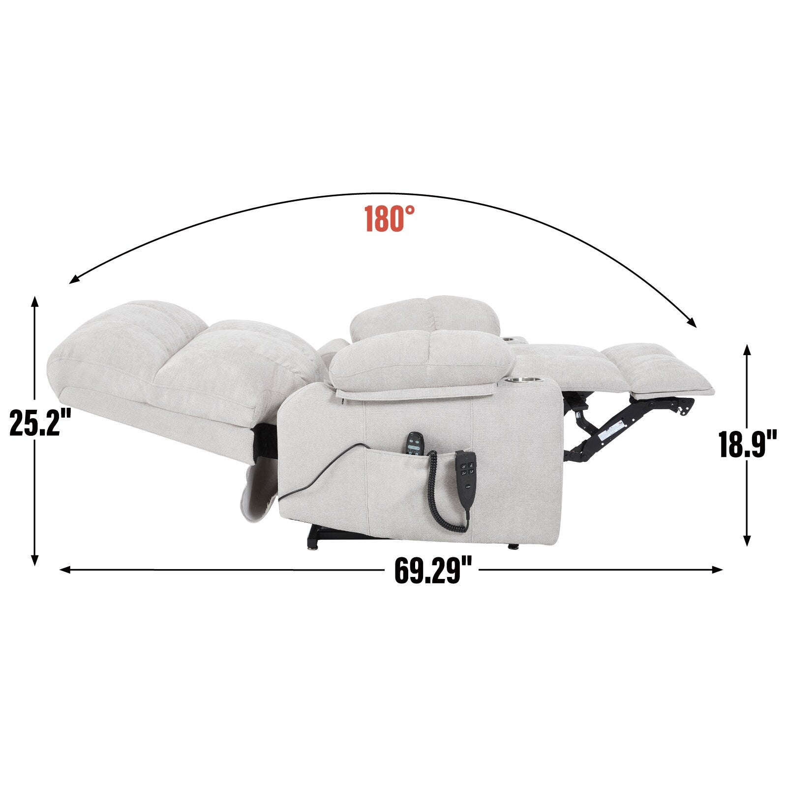 Lazy Boy Dual Motor Chenille Power Lift Recliner w/Massage and Lumbar Heating, Dual Cup Holders, Grey-Blue