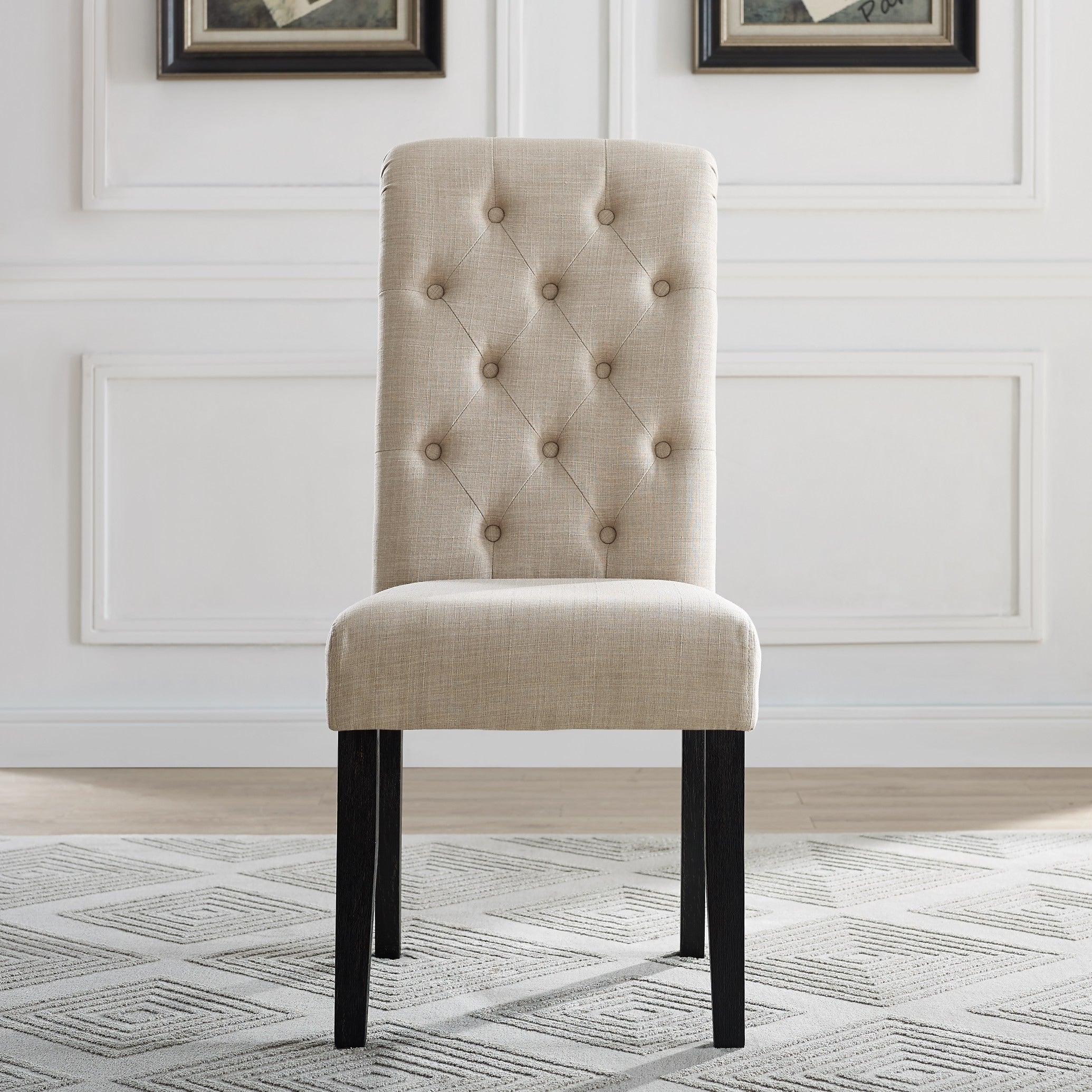 Roundhill Furniture Leviton Solid Wood Tufted Dining Chair (Set of 2)