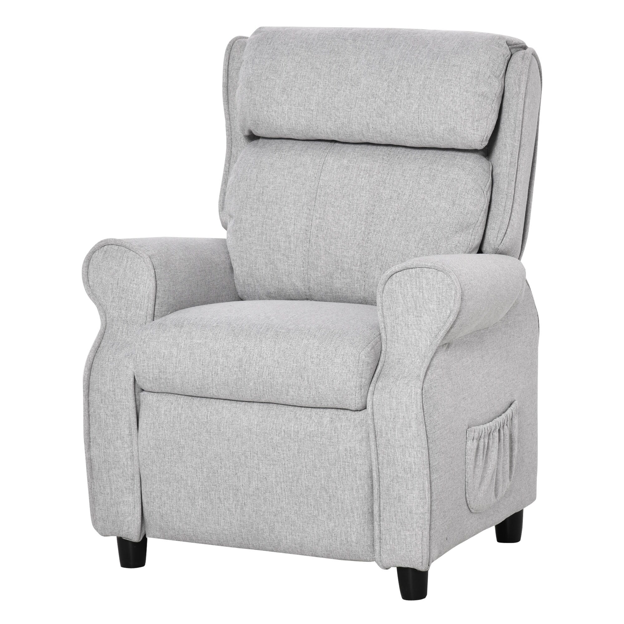 Light Grey Kids Children Upholstered Manual Recliner for 3-5 Years with Footrest and 2 Side Pockets