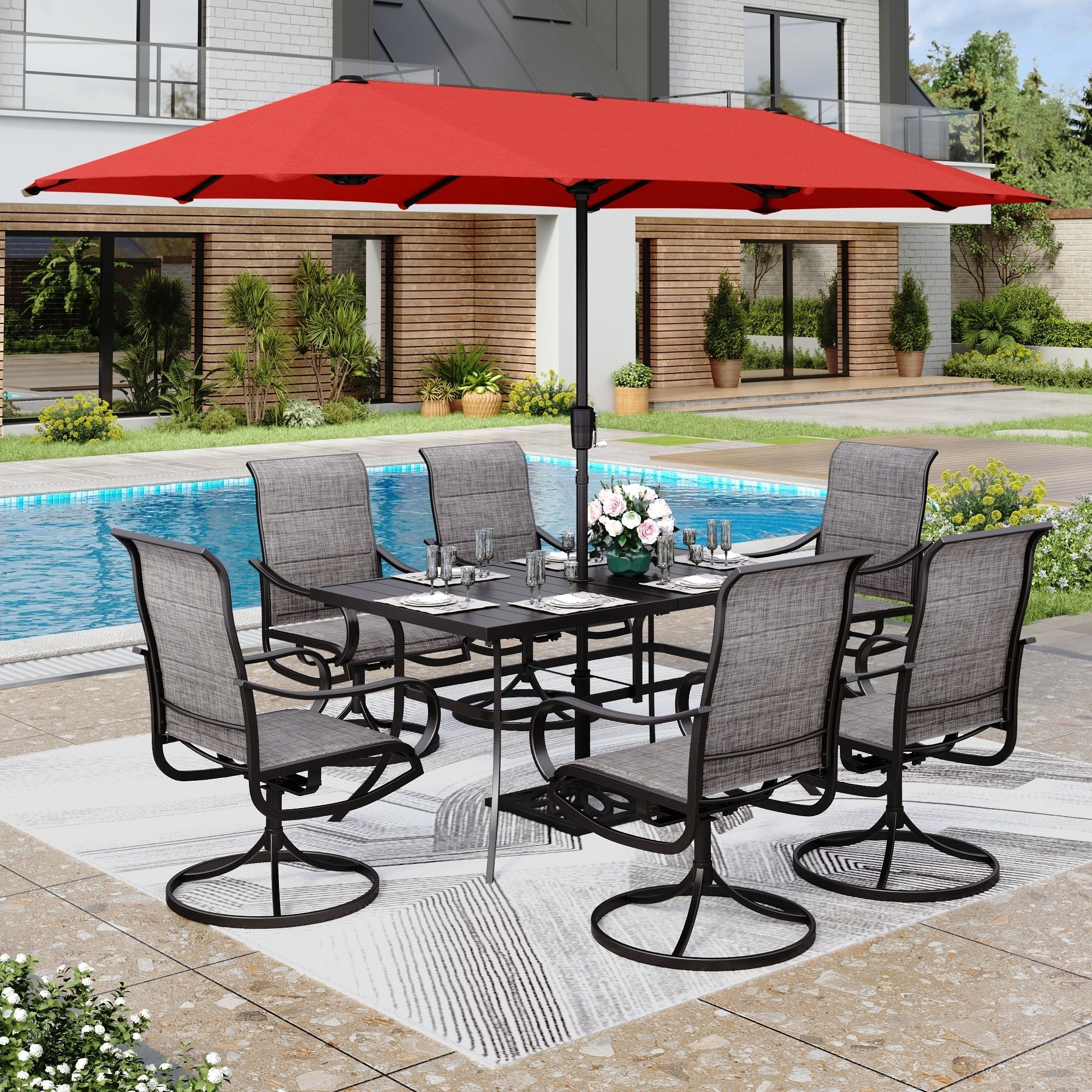 MAISON ARTS 8 PCS Patio Dining Set with 13ft Patio Umbrella