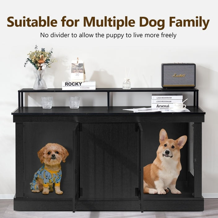 Mcombo Large Dog Crate Furniture TV Stand,Wooden Dog Kennel with Double Doors 1861