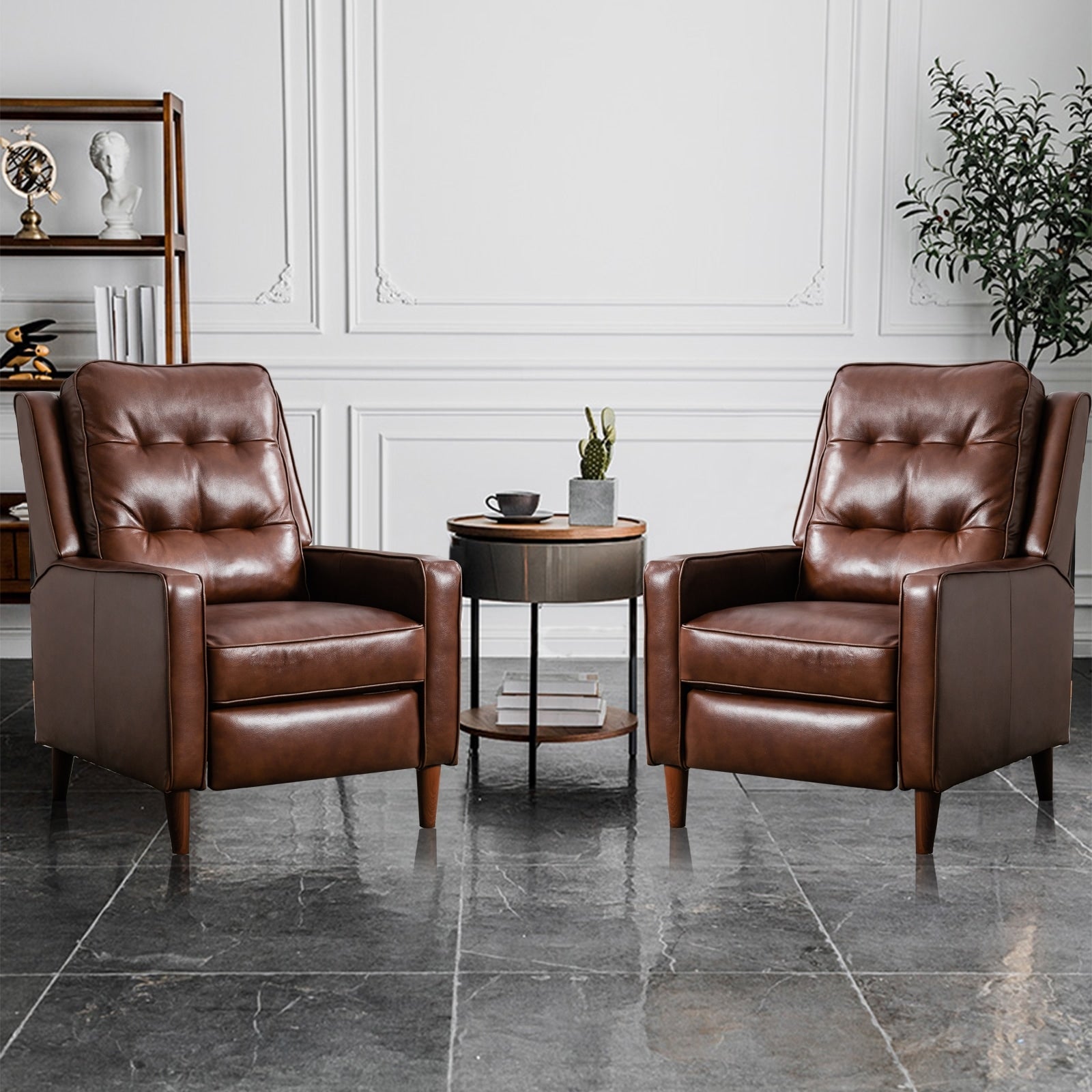 Pushback Recliner Chair, Fabric Armchair Push Back Recliner with Rivet Decoration, Single Sofa Accent Chair