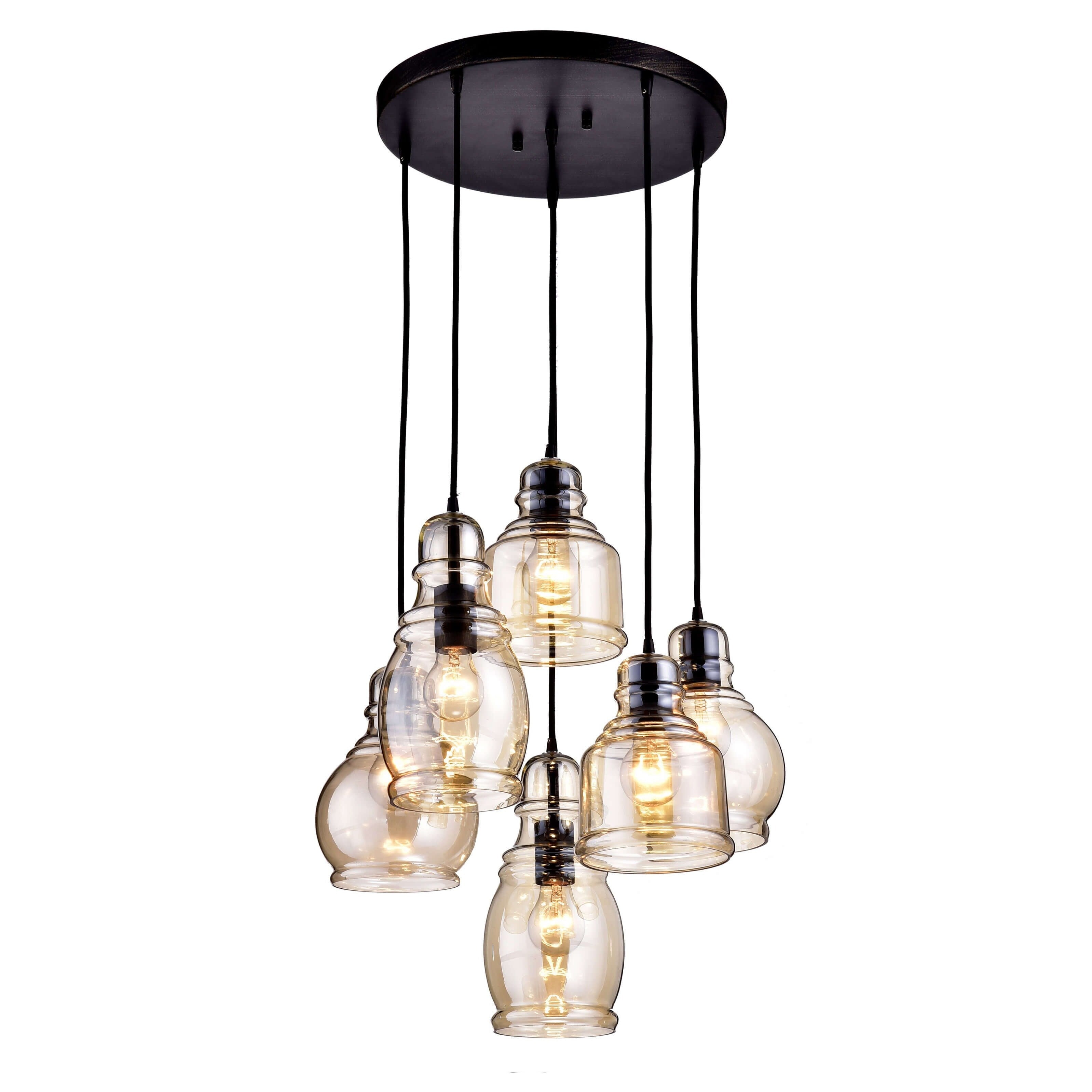Mariana Cognac Glass Antique Black and Round Base 6-light Pendant