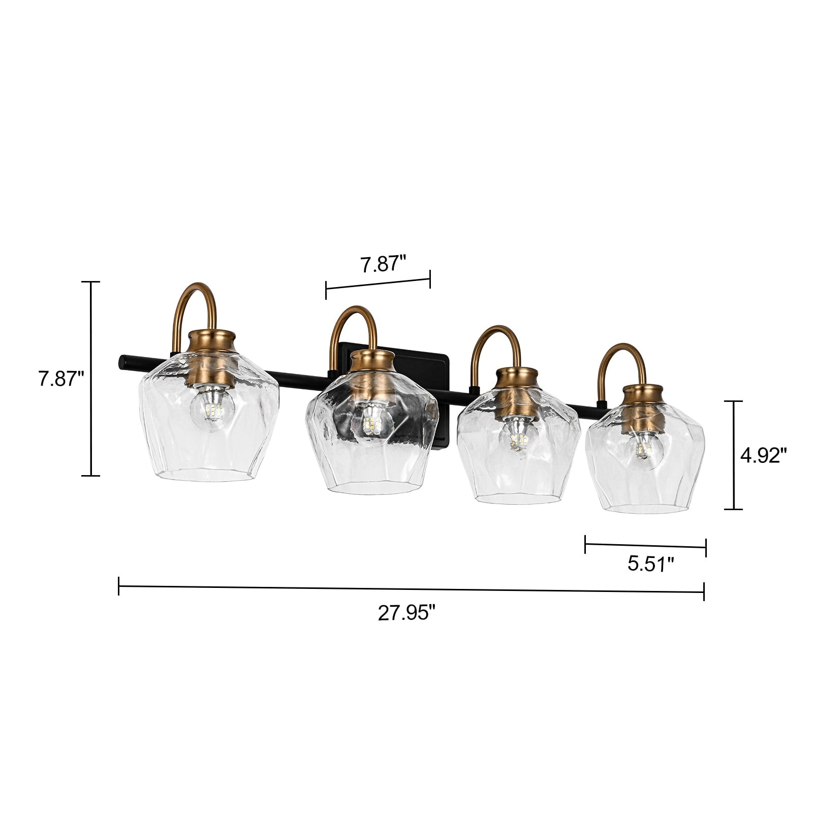 Modern 3/4-lights Bathroom Dimmable Vanity Lights Wall Sconces with Glass Shade